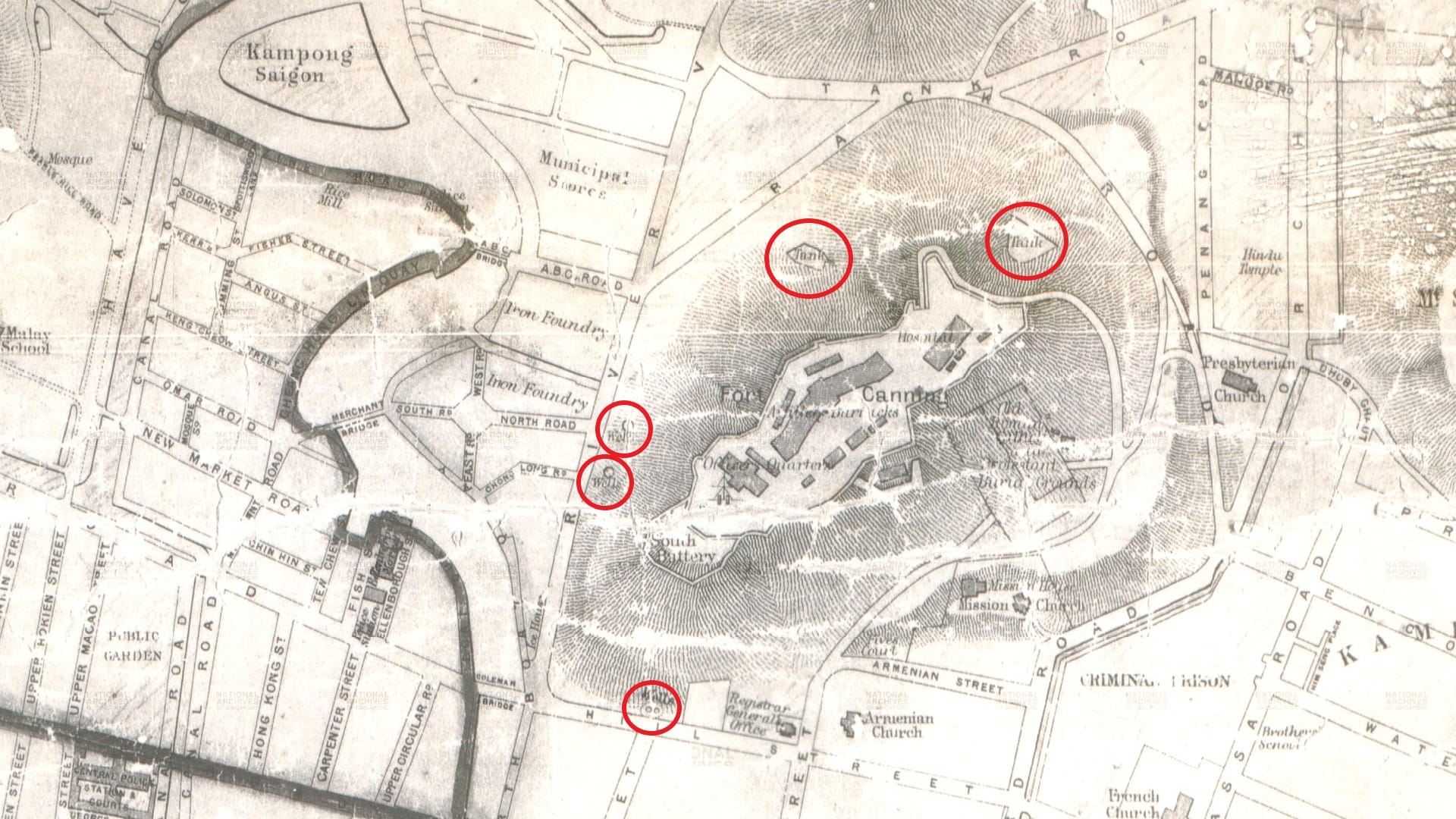 1878 map, there were at least three wells and two water tanks in the foothills
