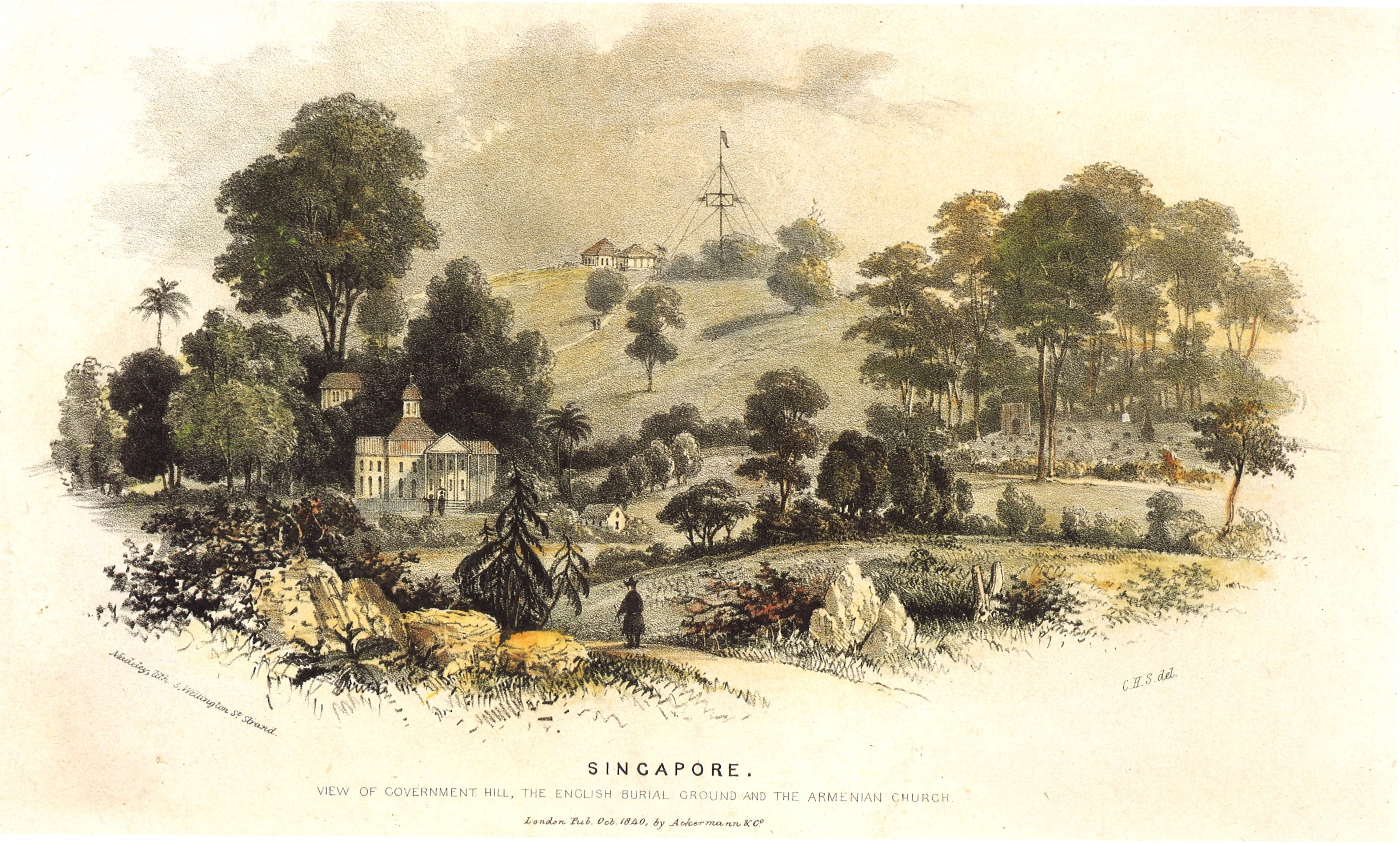 1840 painting by Charles Hamilton Smith of Fort Canning Hill