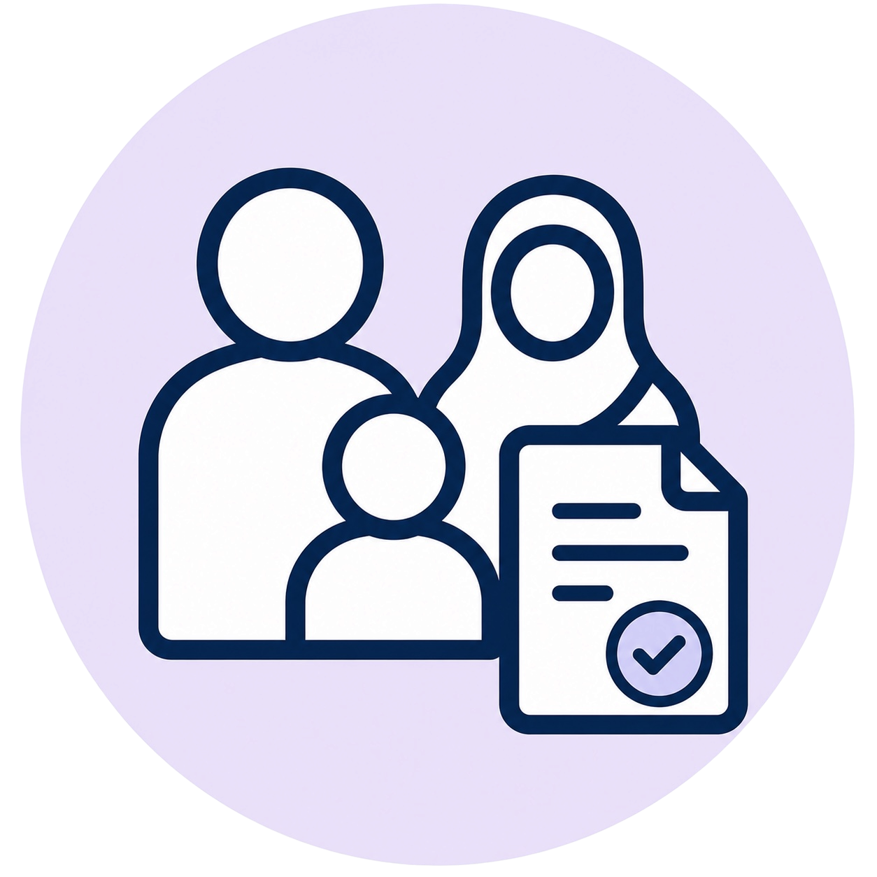 Family with application form and checkmark