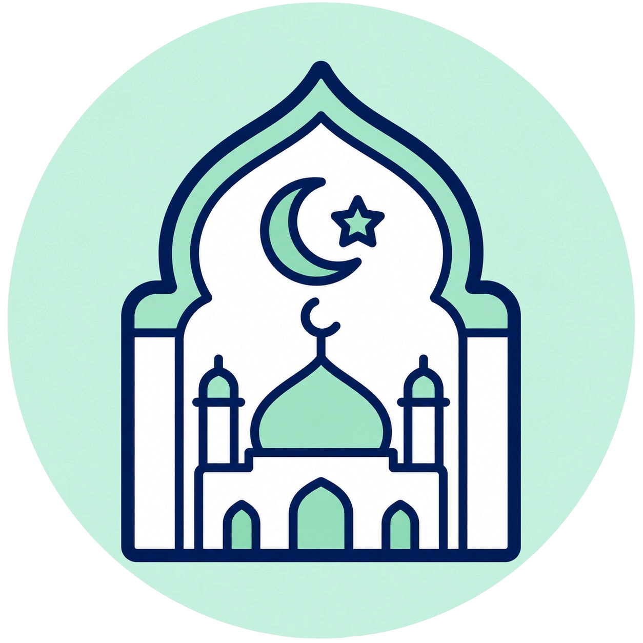 Illustration of a mosque within an islamic arch