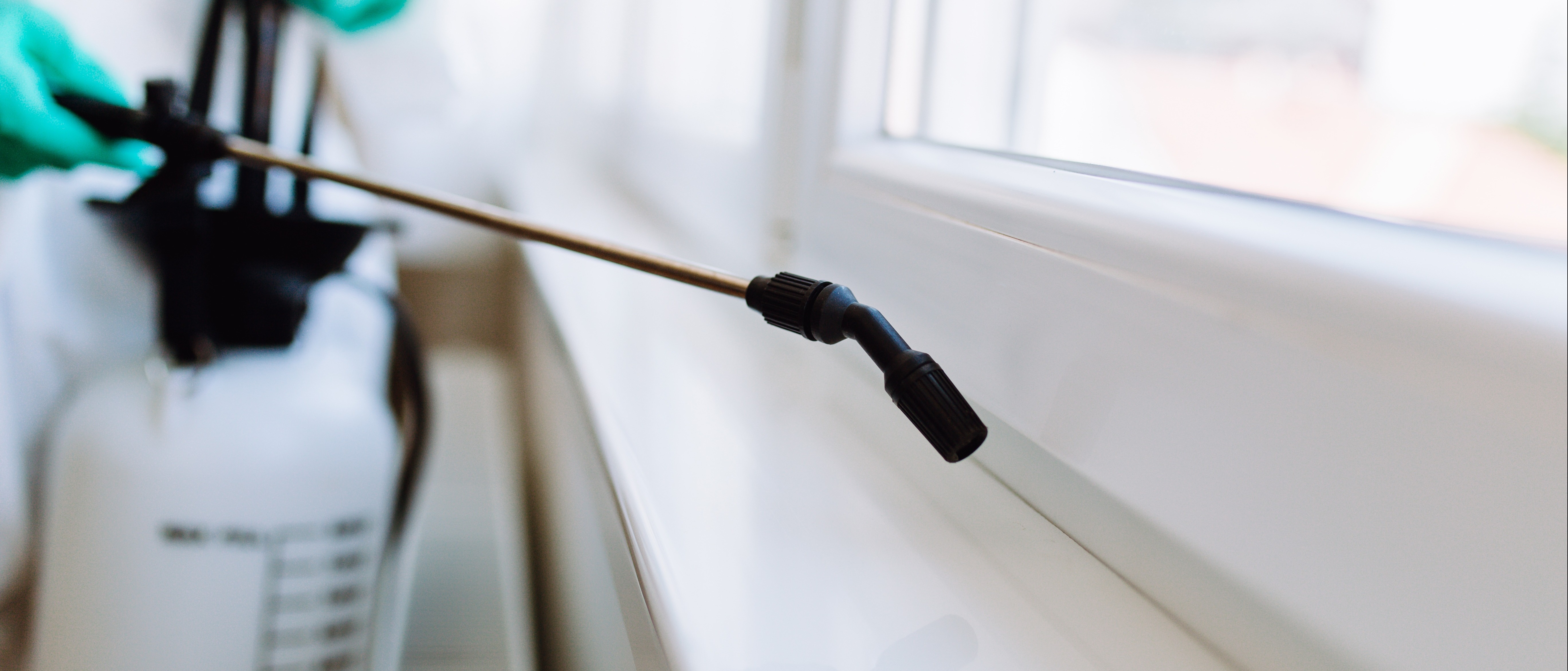 Pesticide being applied below a windowsill 
