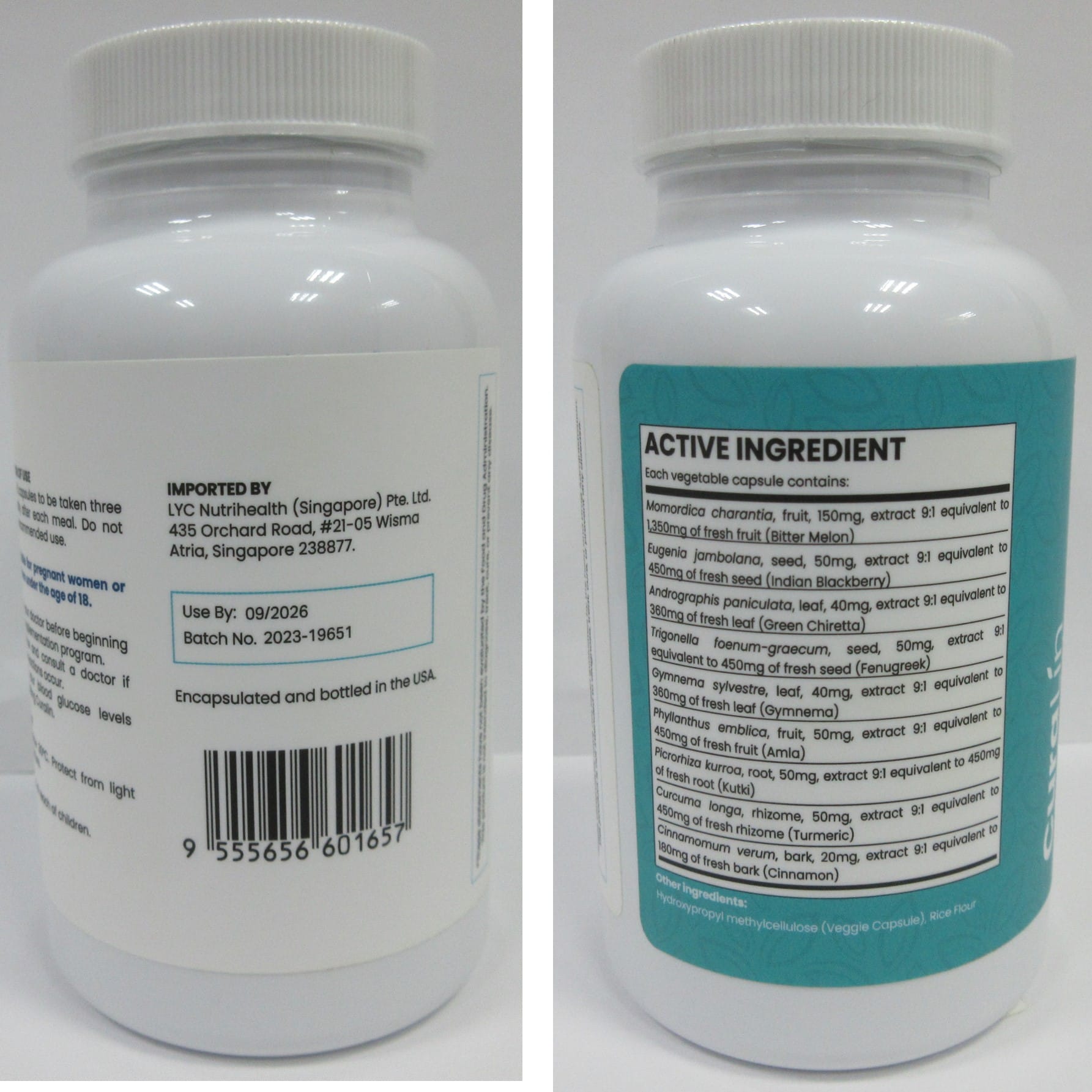 Curalin Advanced Glucose Support bottle back label, batch 2023-19651