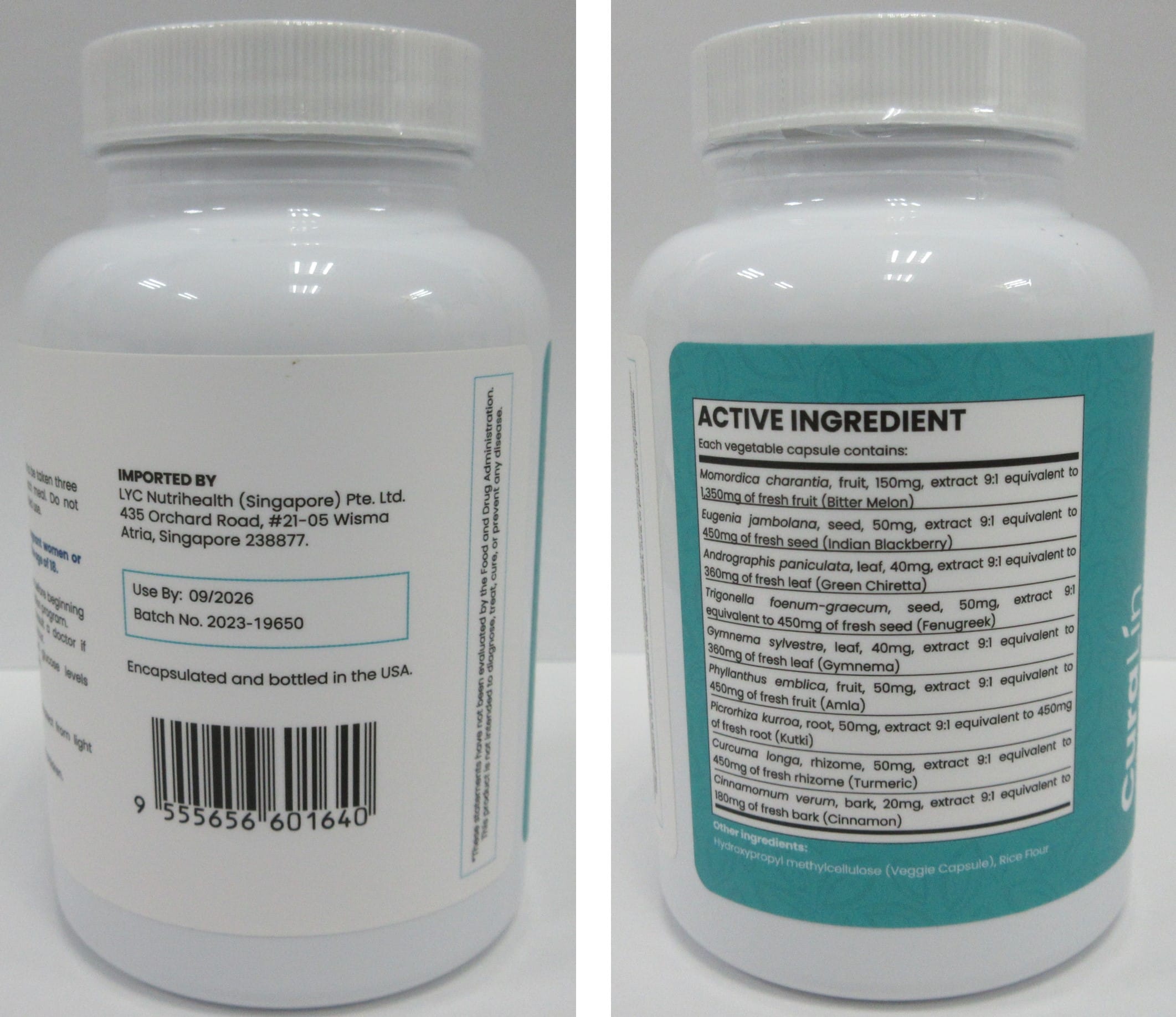 Curalin Advanced Glucose Support bottle back label, batch 2023-19650