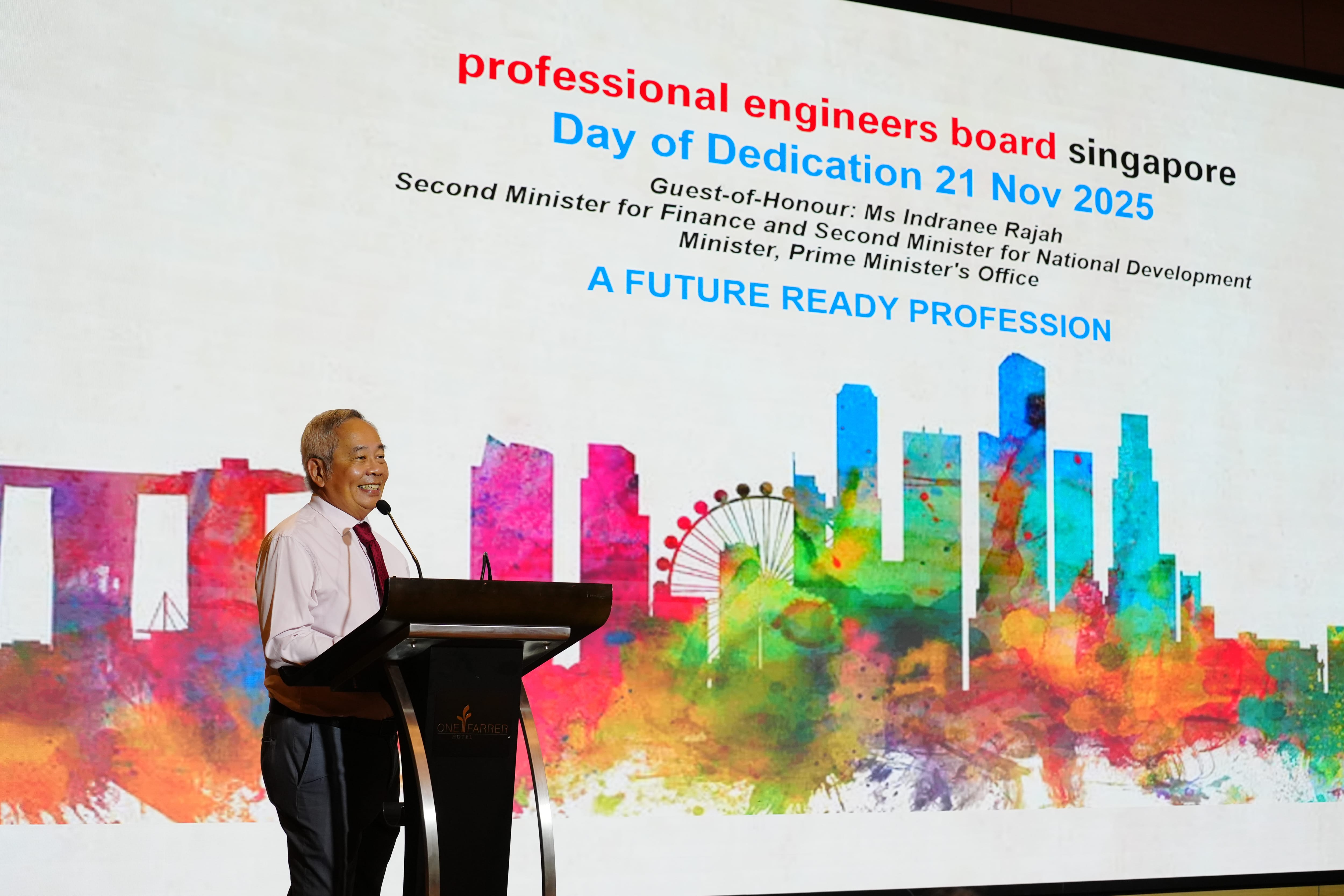 Er. Lim Peng Hong, President of PEB, addressing the professional engineers during the Day of Dedication 2025.