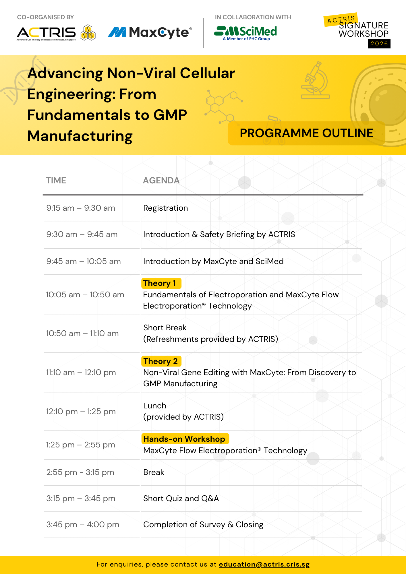 Programme outline for the Joint-lab with MaxCyte on Advancing Non-viral Cellular Engineering: From Fundamentals to GMP Manufacturing