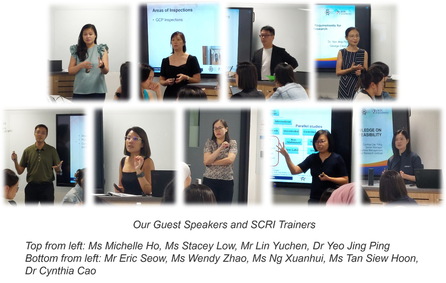 Nine SCRI guest speakers and trainers presenting at a workshop, shown in a collage of eight photos.