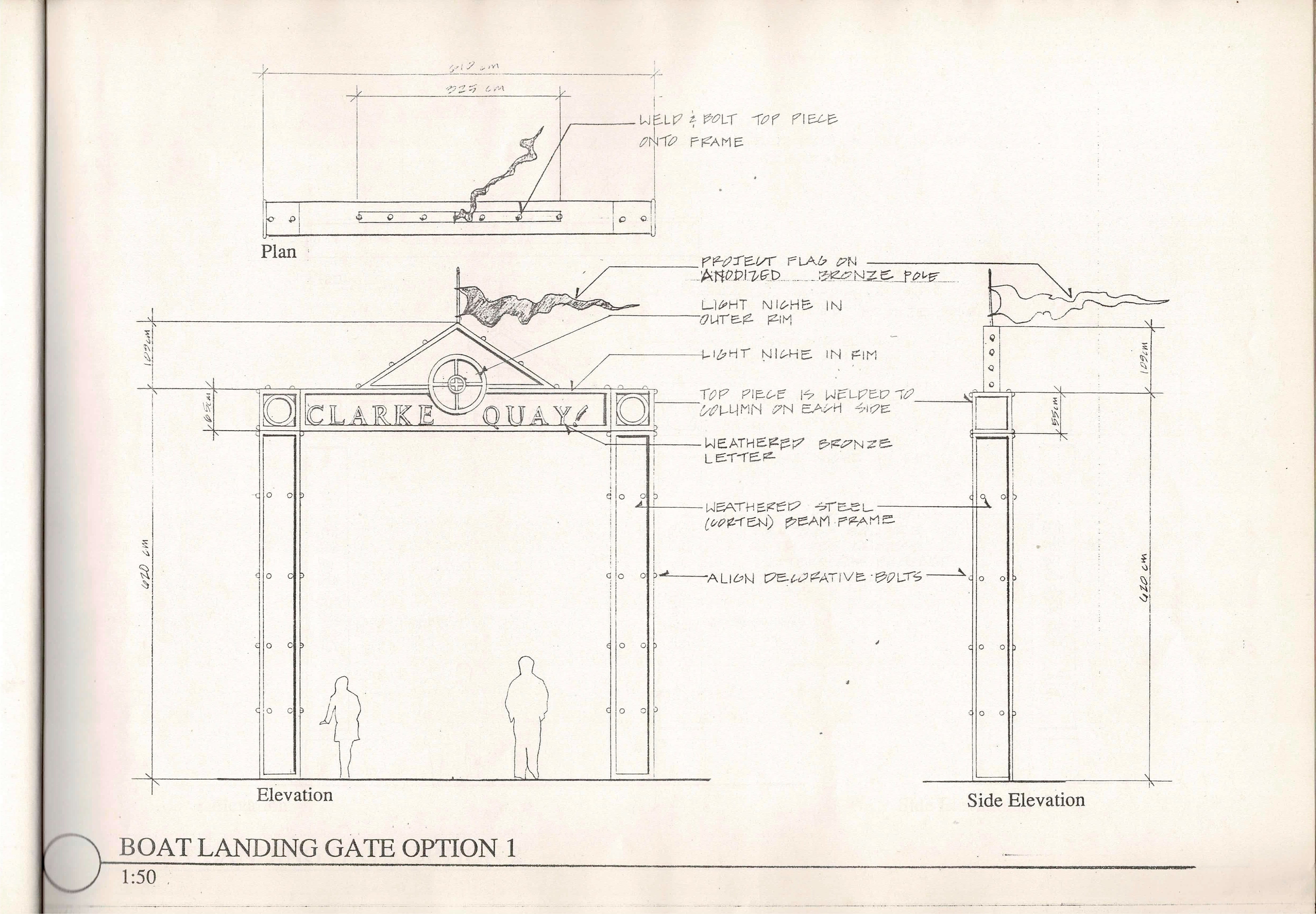 Original hand-drawn architectural plan documenting the adaptive reuse of Singapore's historic riverfront godowns at Clarke Quay