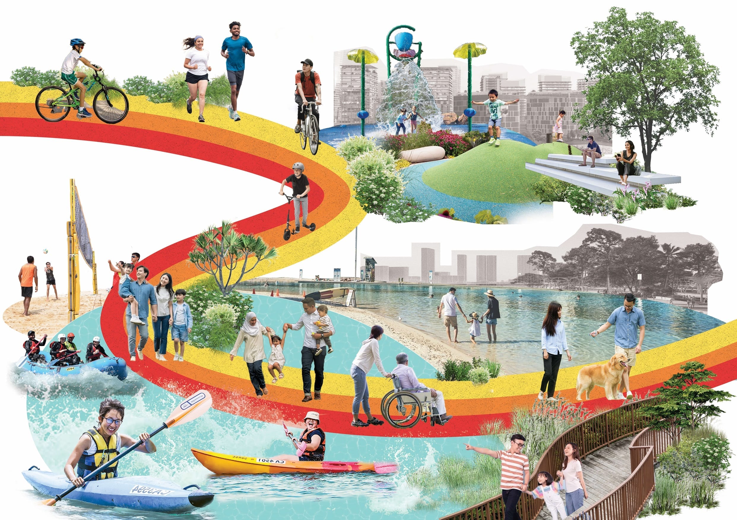 Photomontage of activities along waterfront