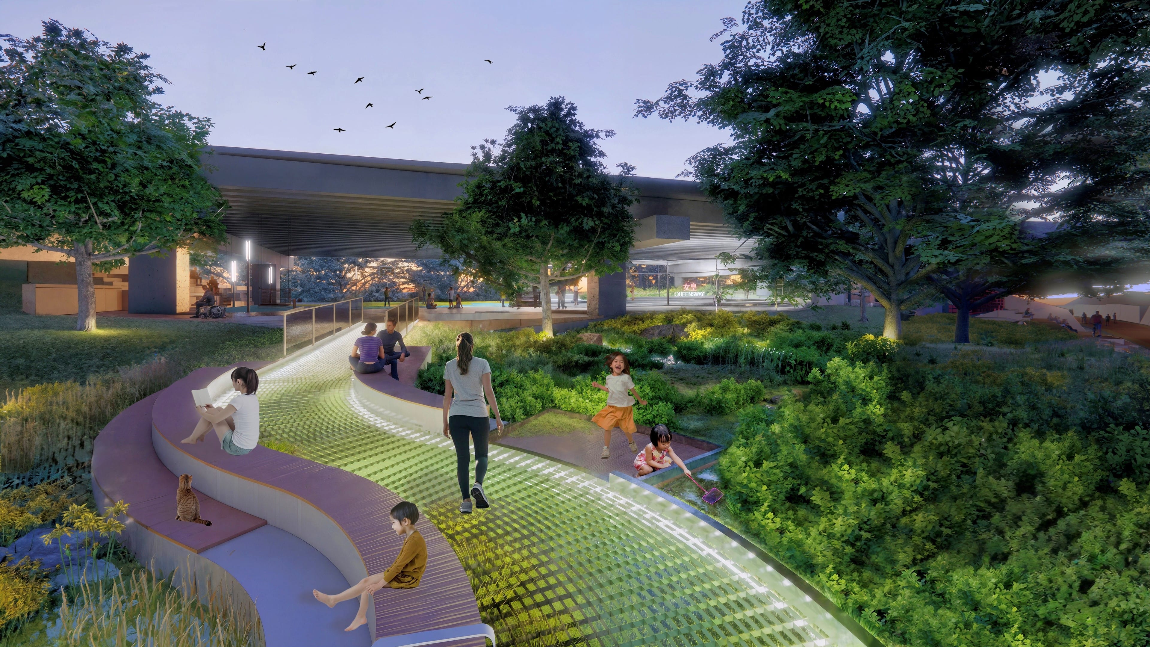 Rendering of future Queensway elevated trail