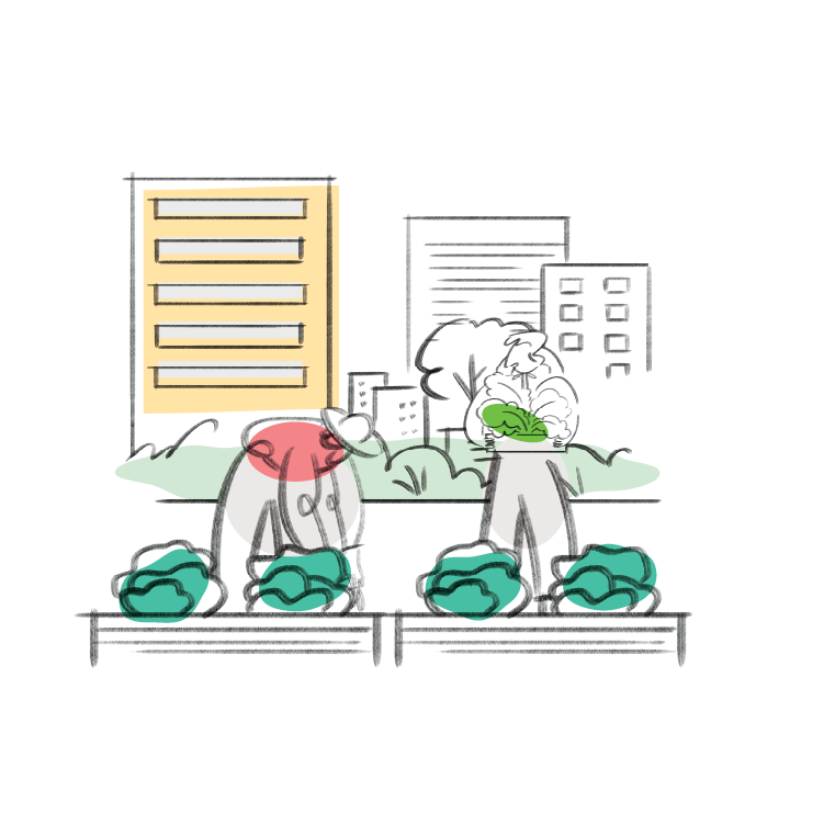 Sketch of 2 person doing urban farming