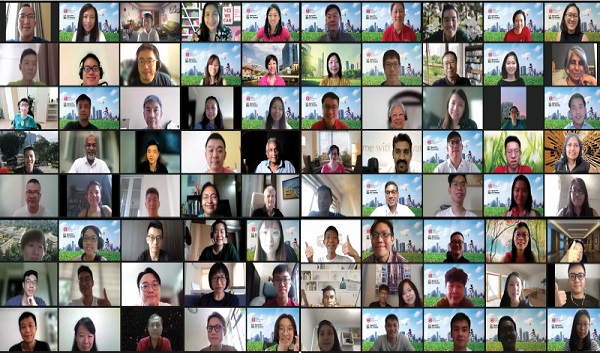Screenshot of a virtual meeting with many diverse participants.