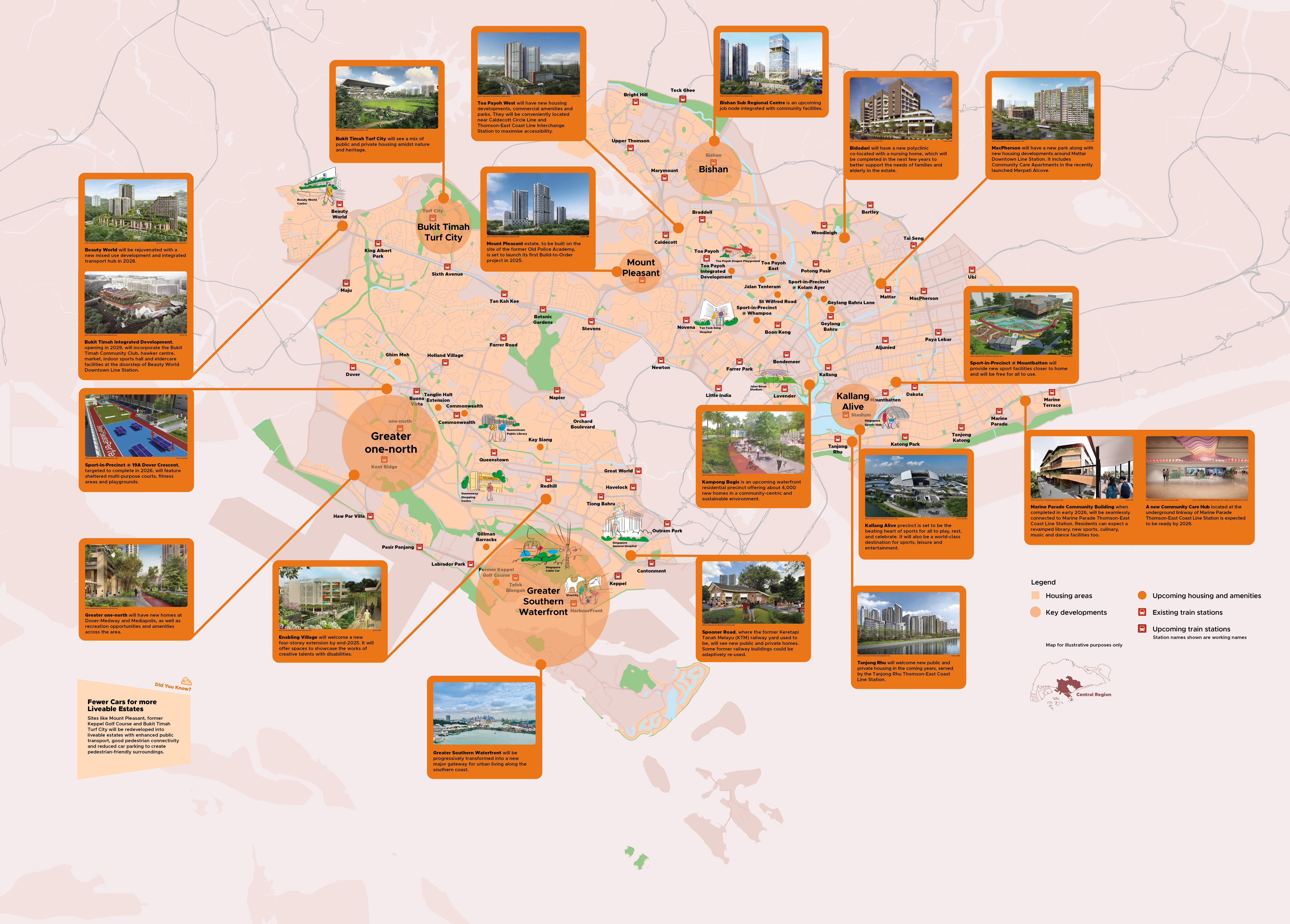 Map of Singapore showing planned housing developments, upcoming amenities, and train stations.