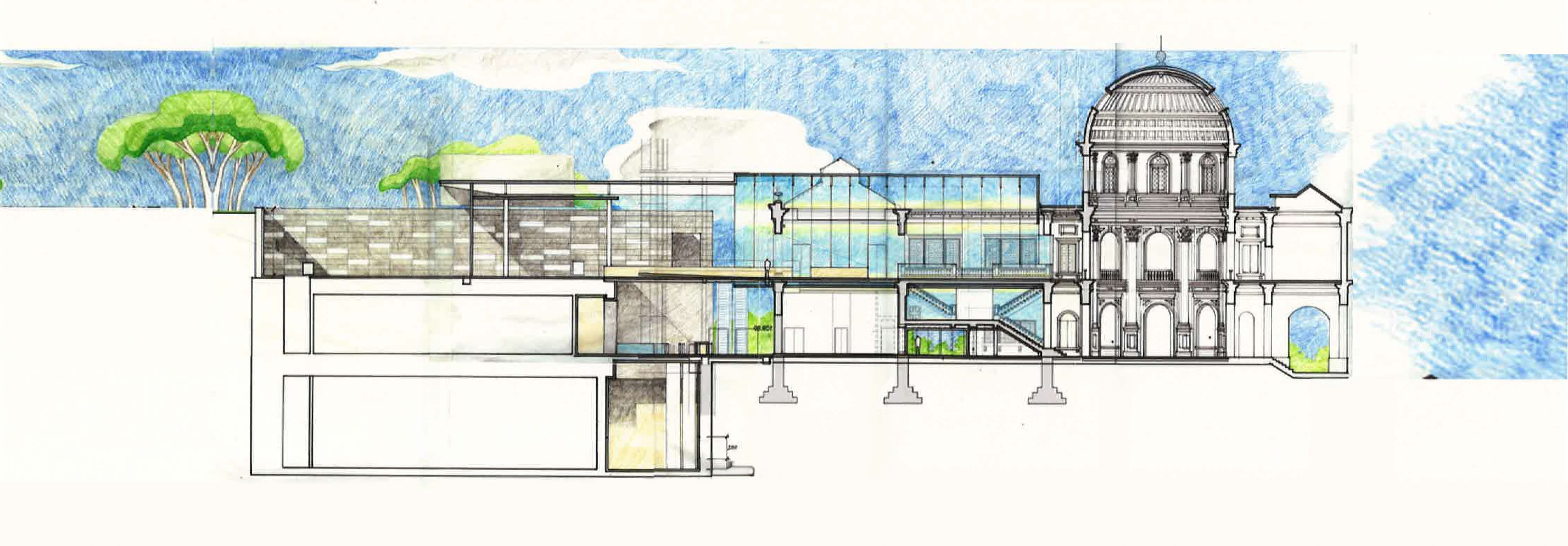 Drawing of the National Museum of Singapore (2002-2006). Donated by William Lim Associates and W Architects Pte Ltd, courtesy of NLB.