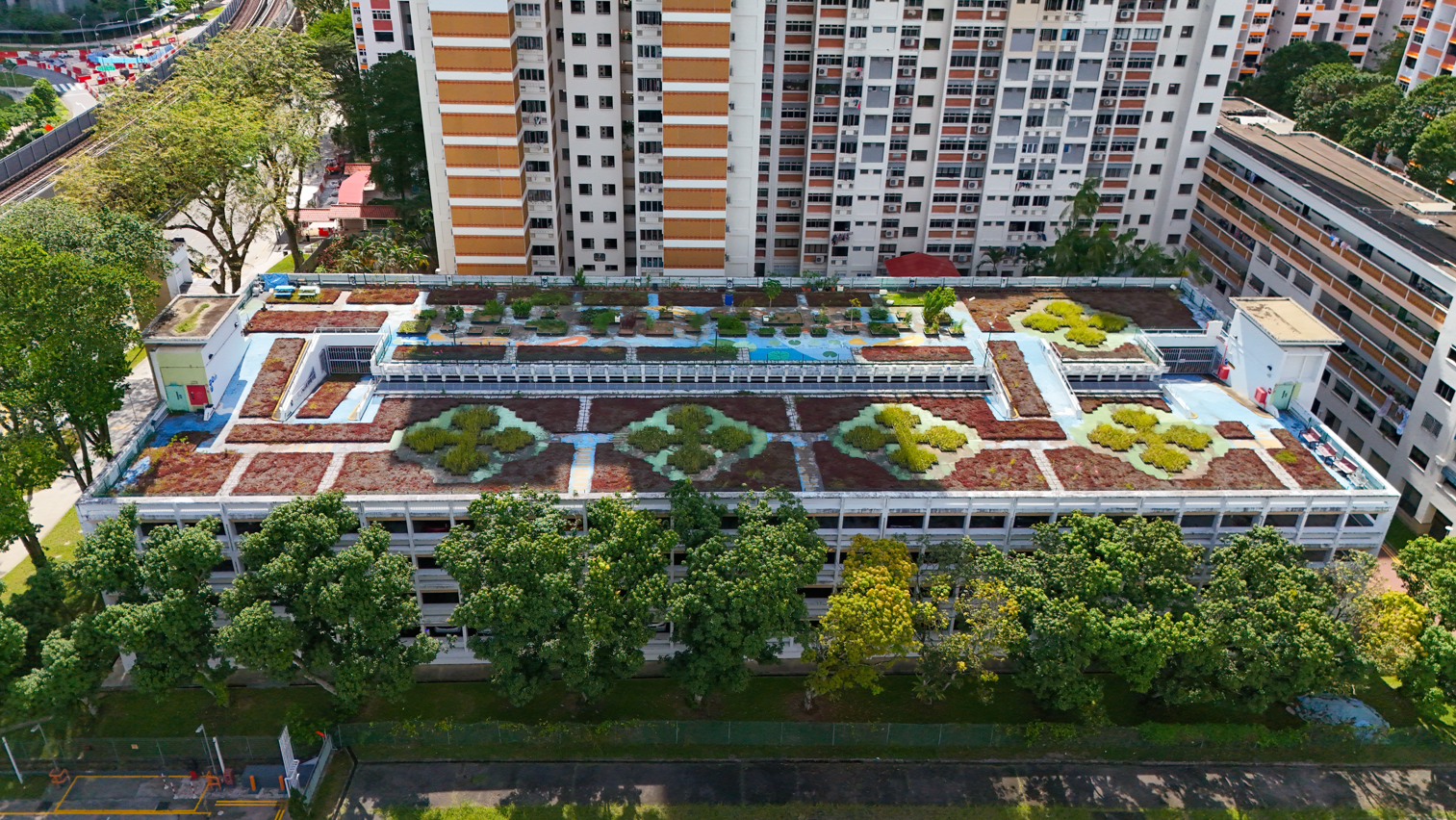 Rooftop community garden above multi storey carpark