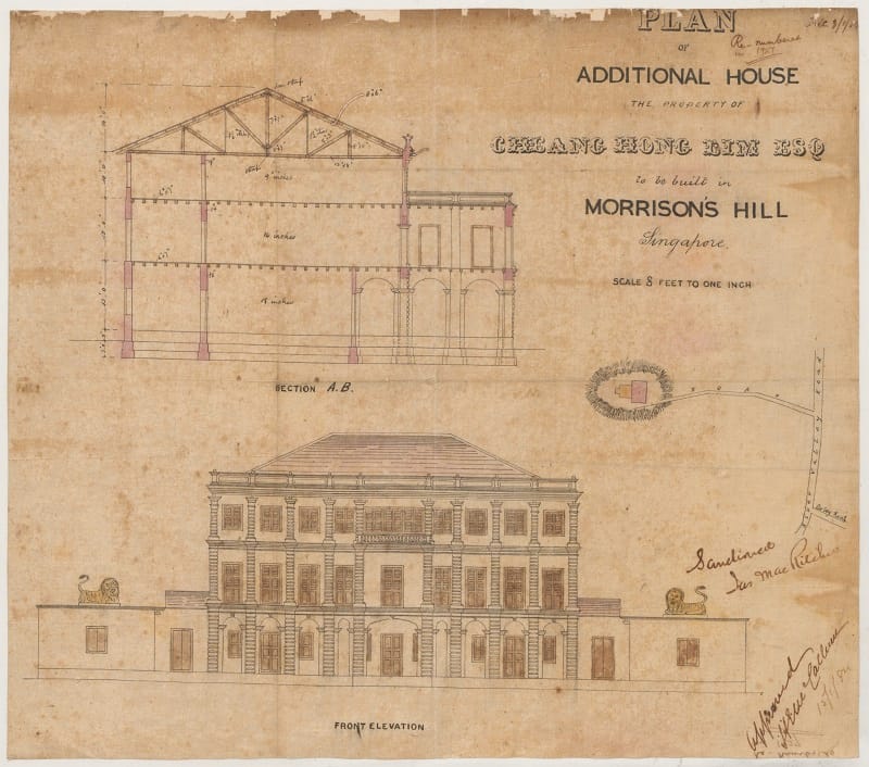 Oldest plan in the National Archives, dated 1884, showing the house of Cheang Hong Lim