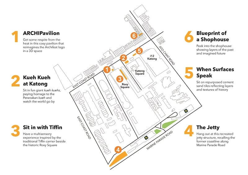 Katong-Joo Chiat installations locations on a map