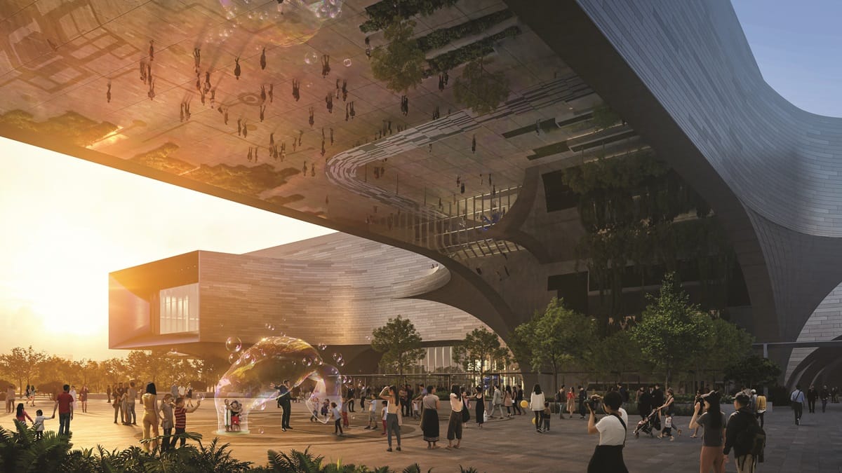 Rendering of an active and vibrant outdoor plaza