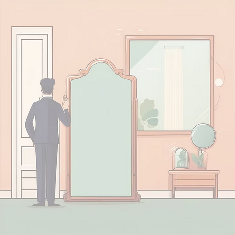 guy looking into mirror