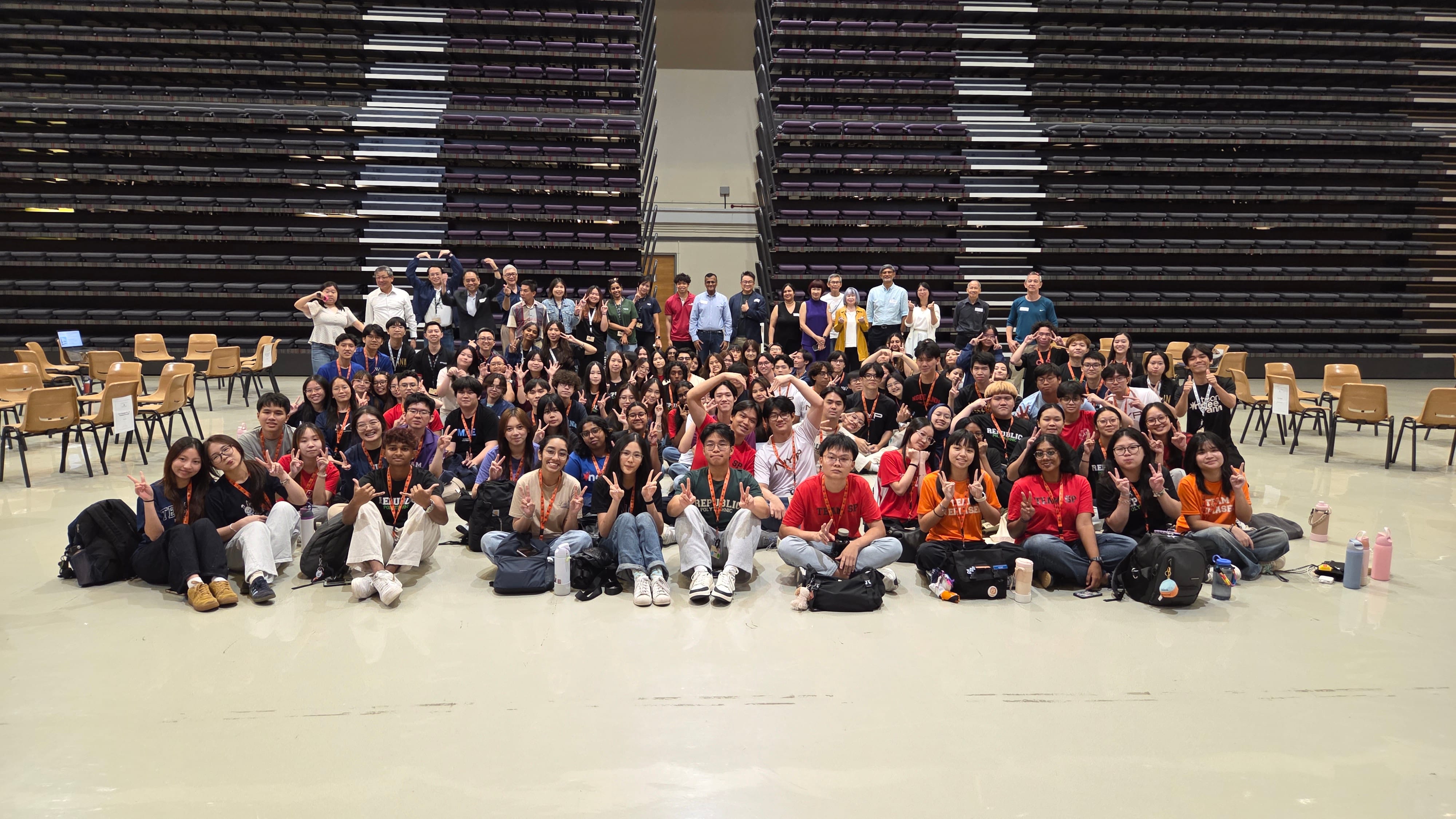 Student delegates and senior participants gather for a group photo after the “We, the Seniors of Singapore” activity at Polytechnic Forum 2026.