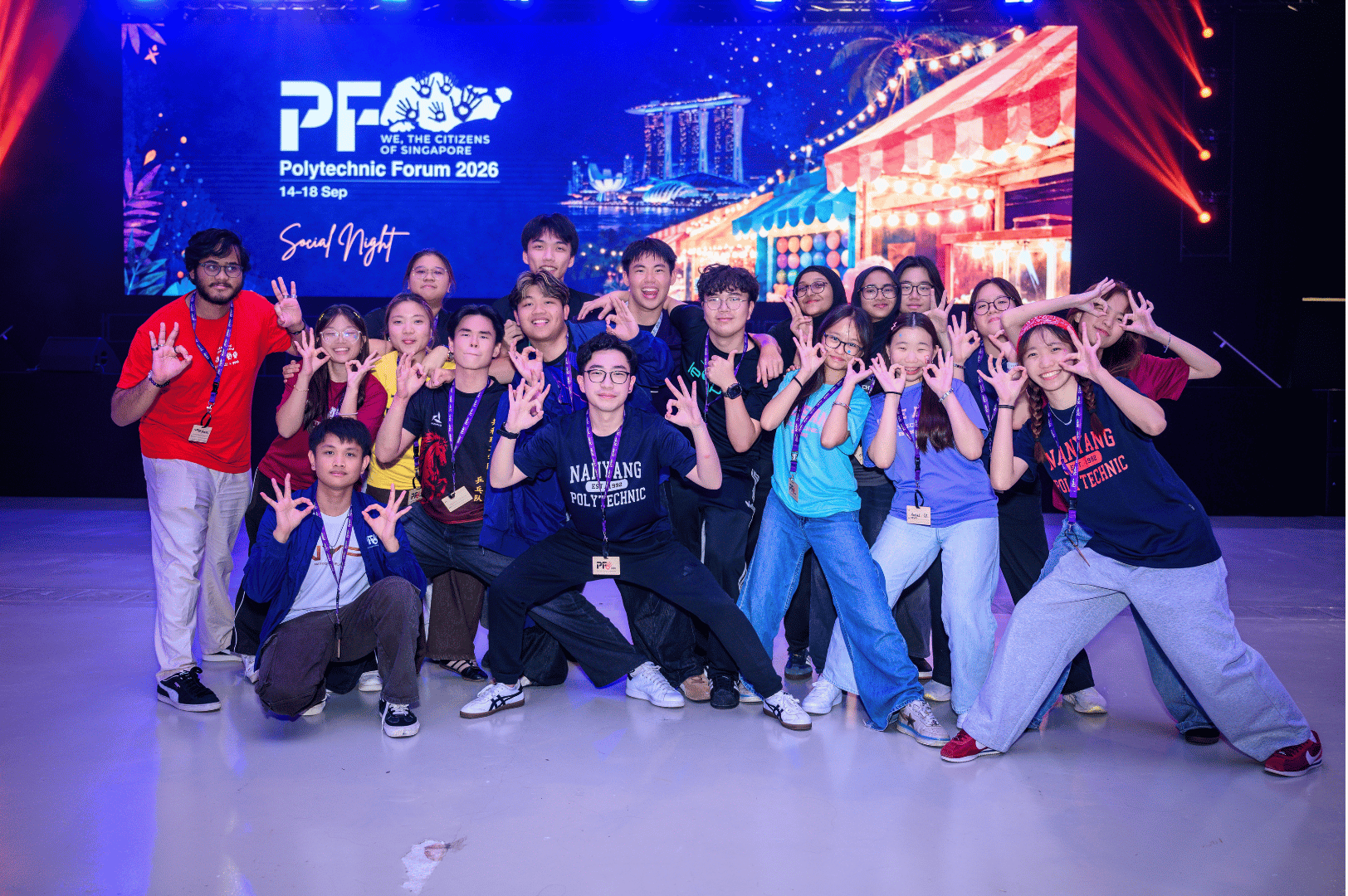 group of students posing for a group photo during social night