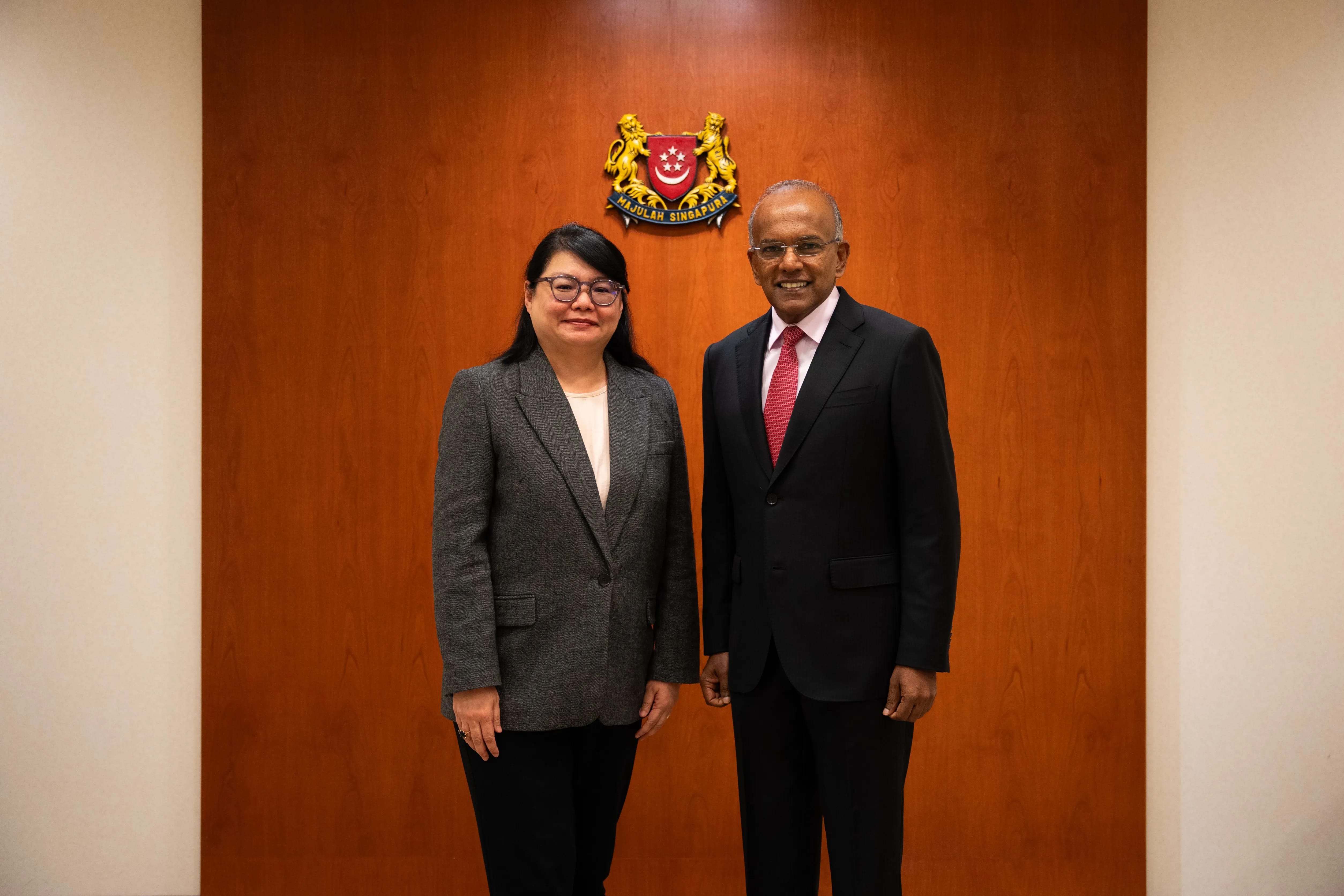 Ambassador Rena Lee and Minister for Home Affairs and Minister for Law Mr K Shanmugam SC