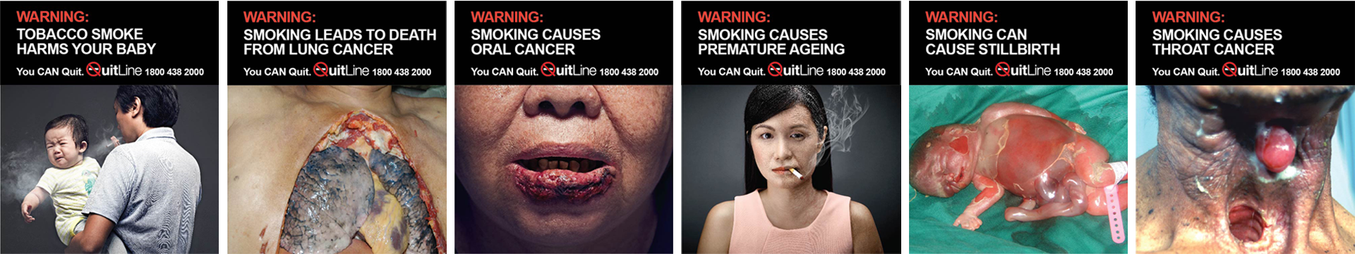 Series of six posters on health warnings of tobacco.