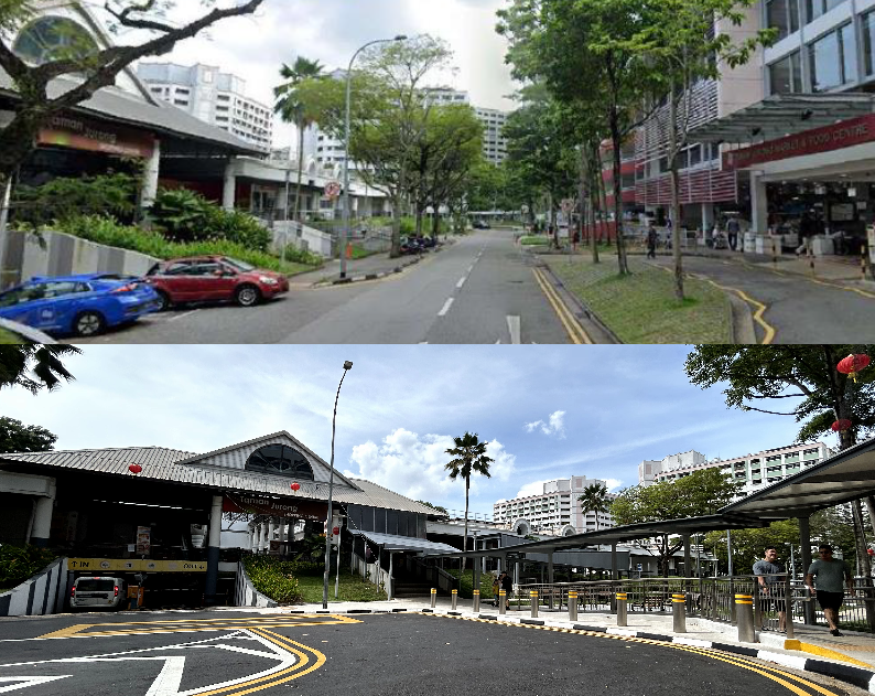 Two street views: Teban Jurong Market & Food Centre and Taman Jurong Shopping Centre.
