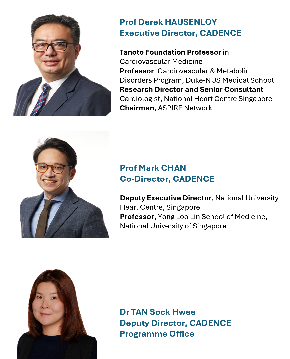 CADENCE Management Photo of Prof Derek, Prof Mark Chan and Dr Tan Sock Hwee