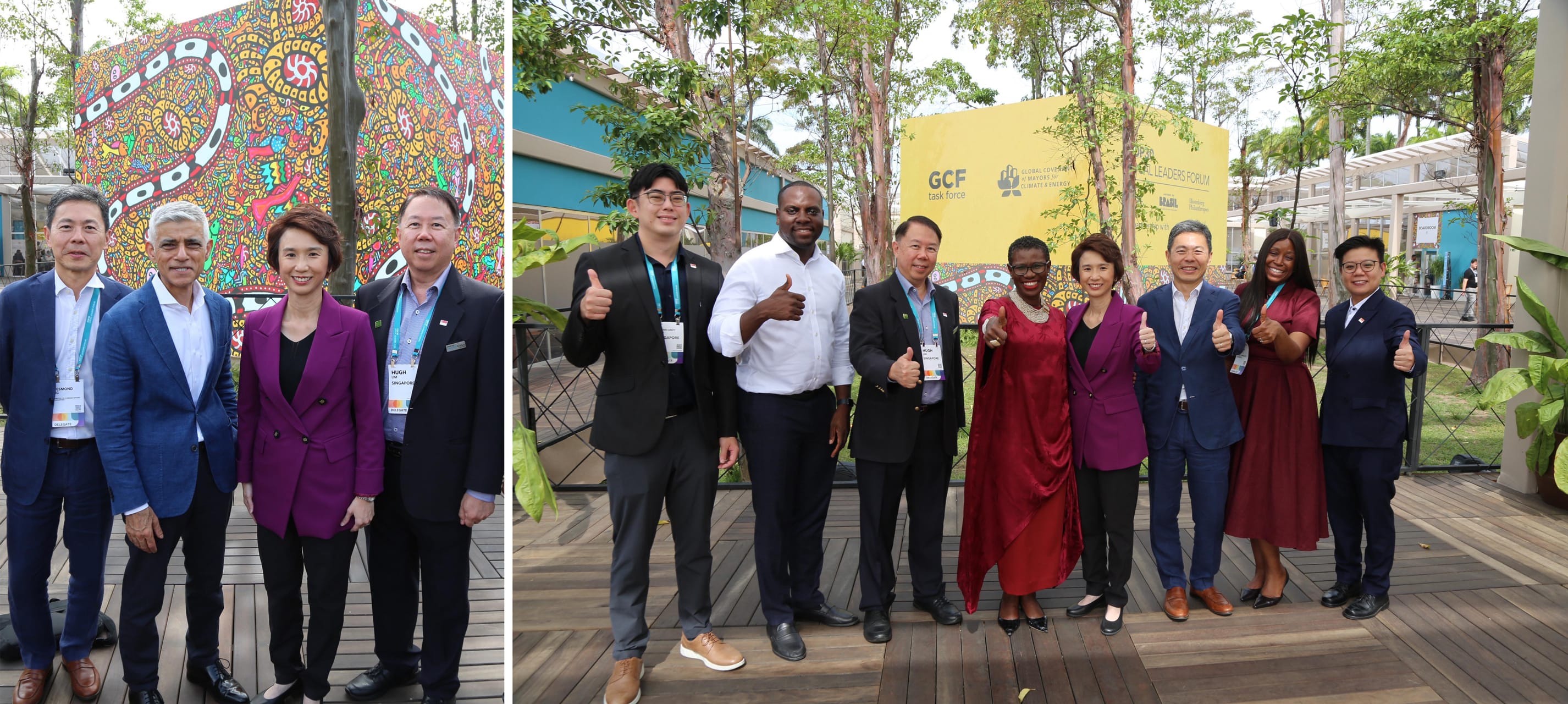The Singapore delegation with C40 C0-Chairs, Sadiq Khan, Mayor of London (left), and Yvonne Aki-Sawyerr, Mayor of Freetown (right).