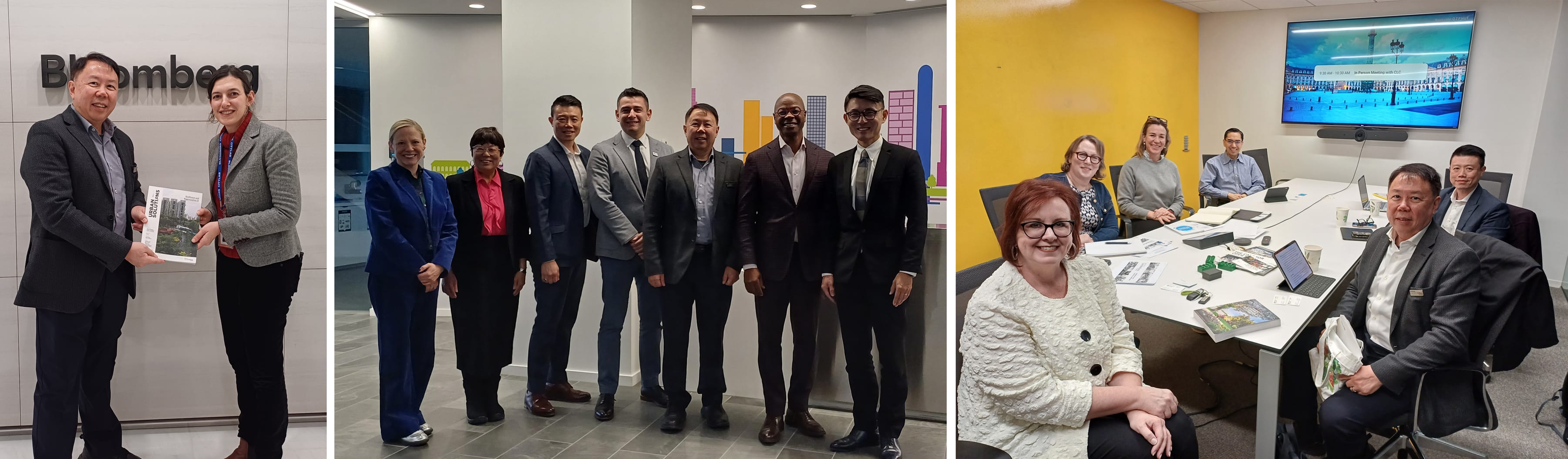 Collage photos of Singapore delegation meeting with partners from Bloomberg, National League of Cities, and the Urban Land Institute.
