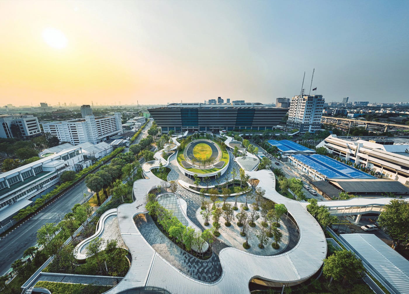 Aerial shot of the Oval Lawn Plaza