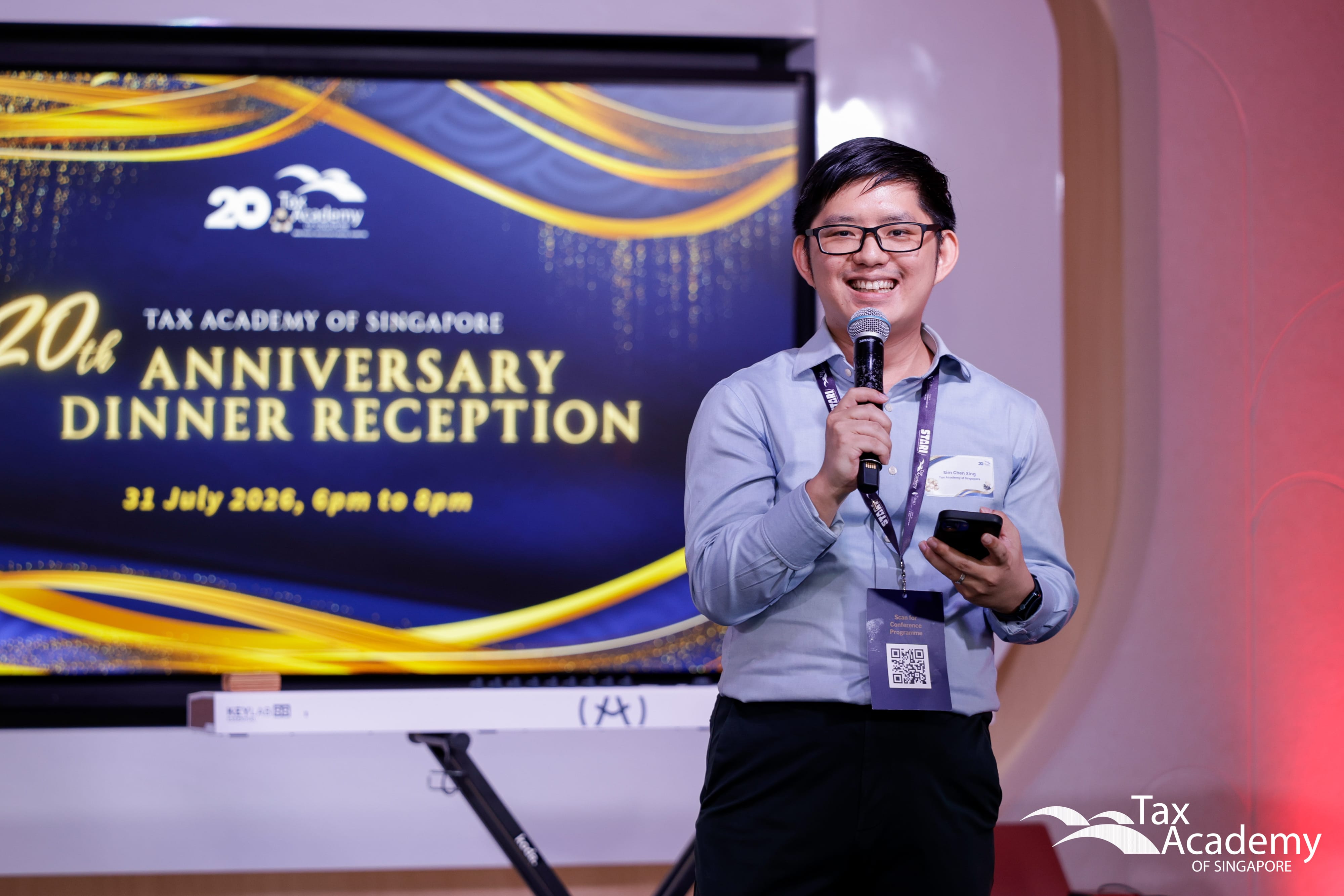 Mr Sim Chen Xing, emceeing at the Opening of Tax Academy of Singapore Hub