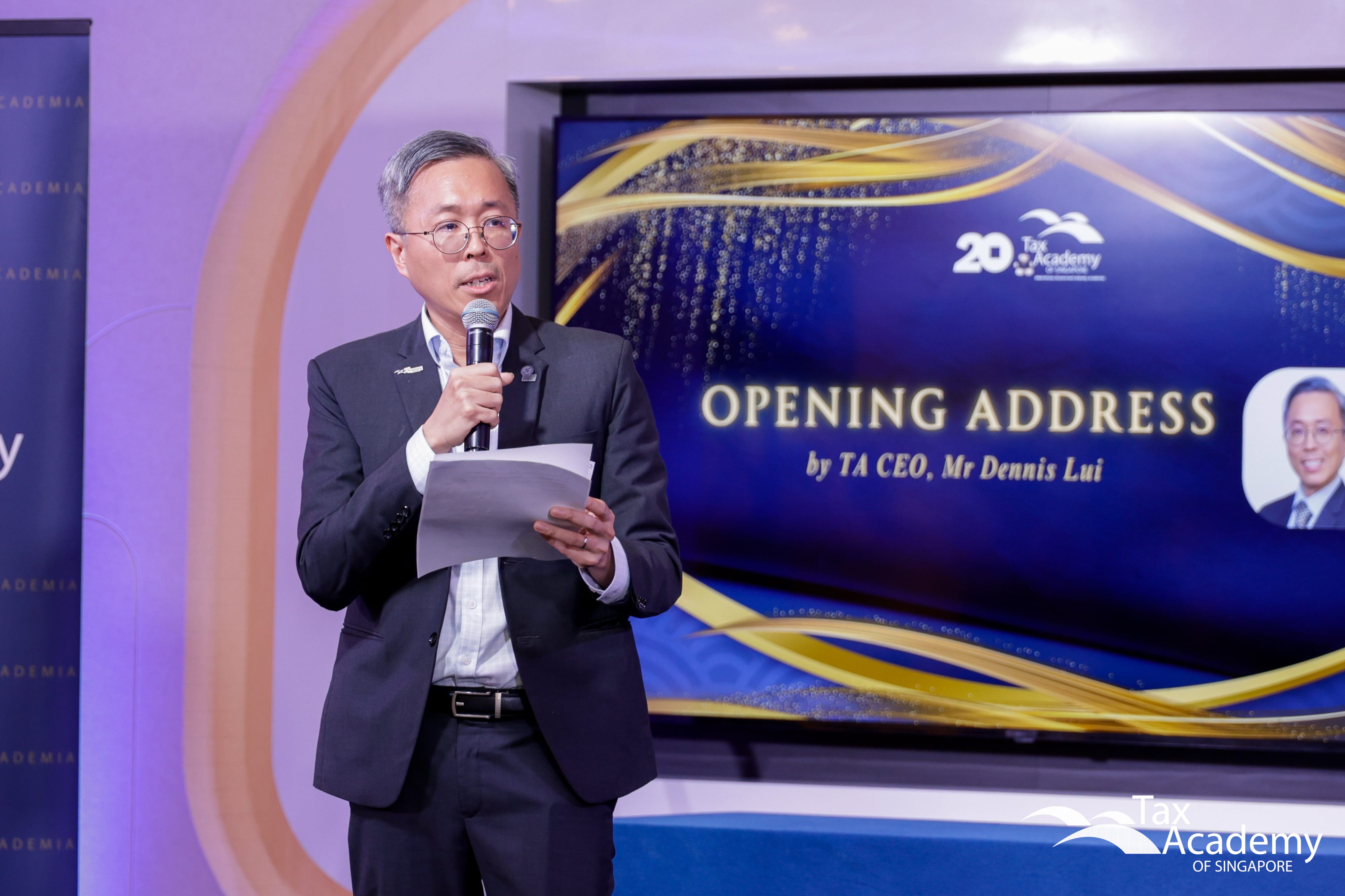 CEO Tax Academy of Singapore, Mr Dennis Lui, giving the Welcome Address for the Opening of Tax Academy of Singapore Hub