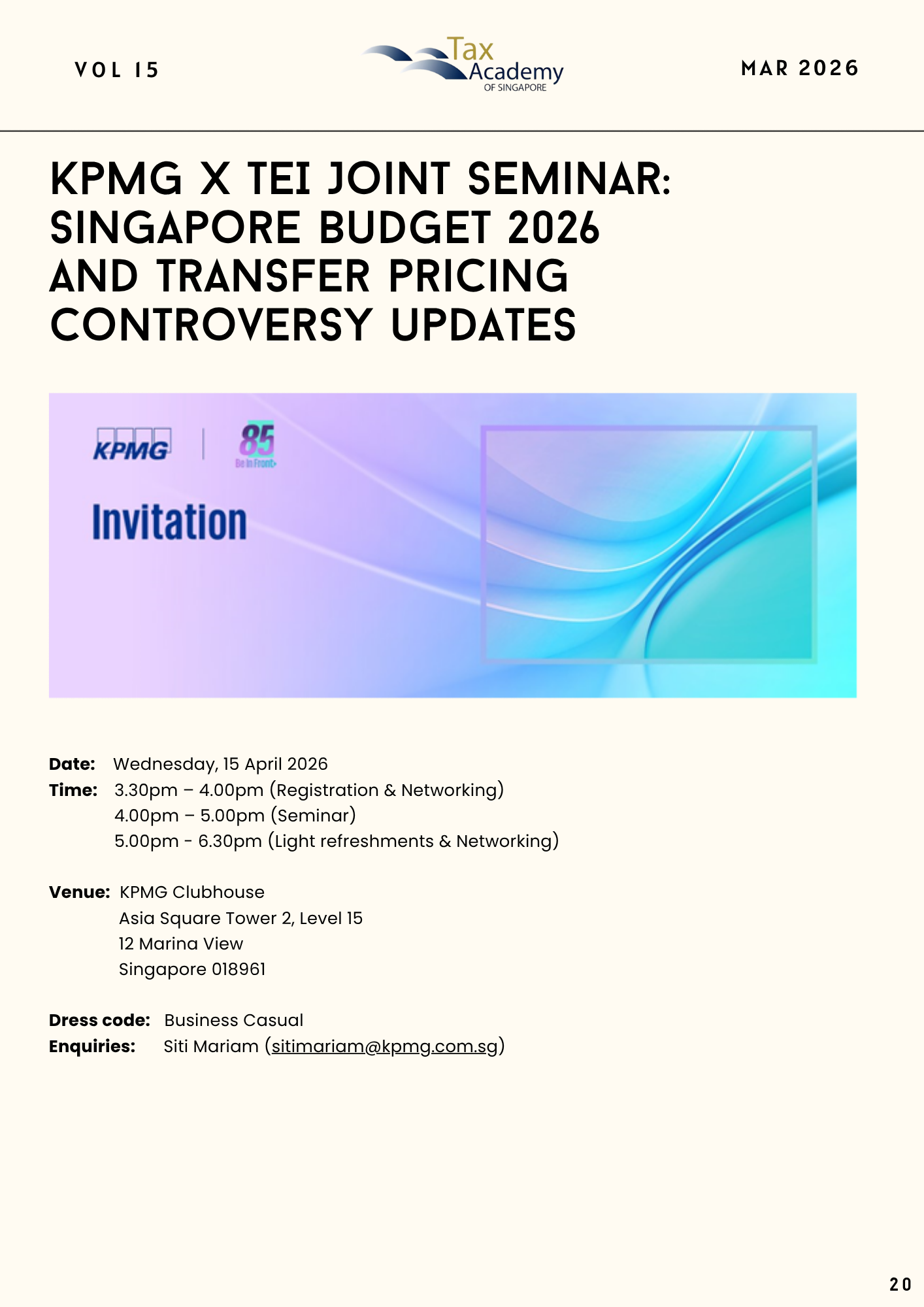 KPMG X TEI Joint Seminar: Singapore budget 2026 and transfer pricing controversy updates