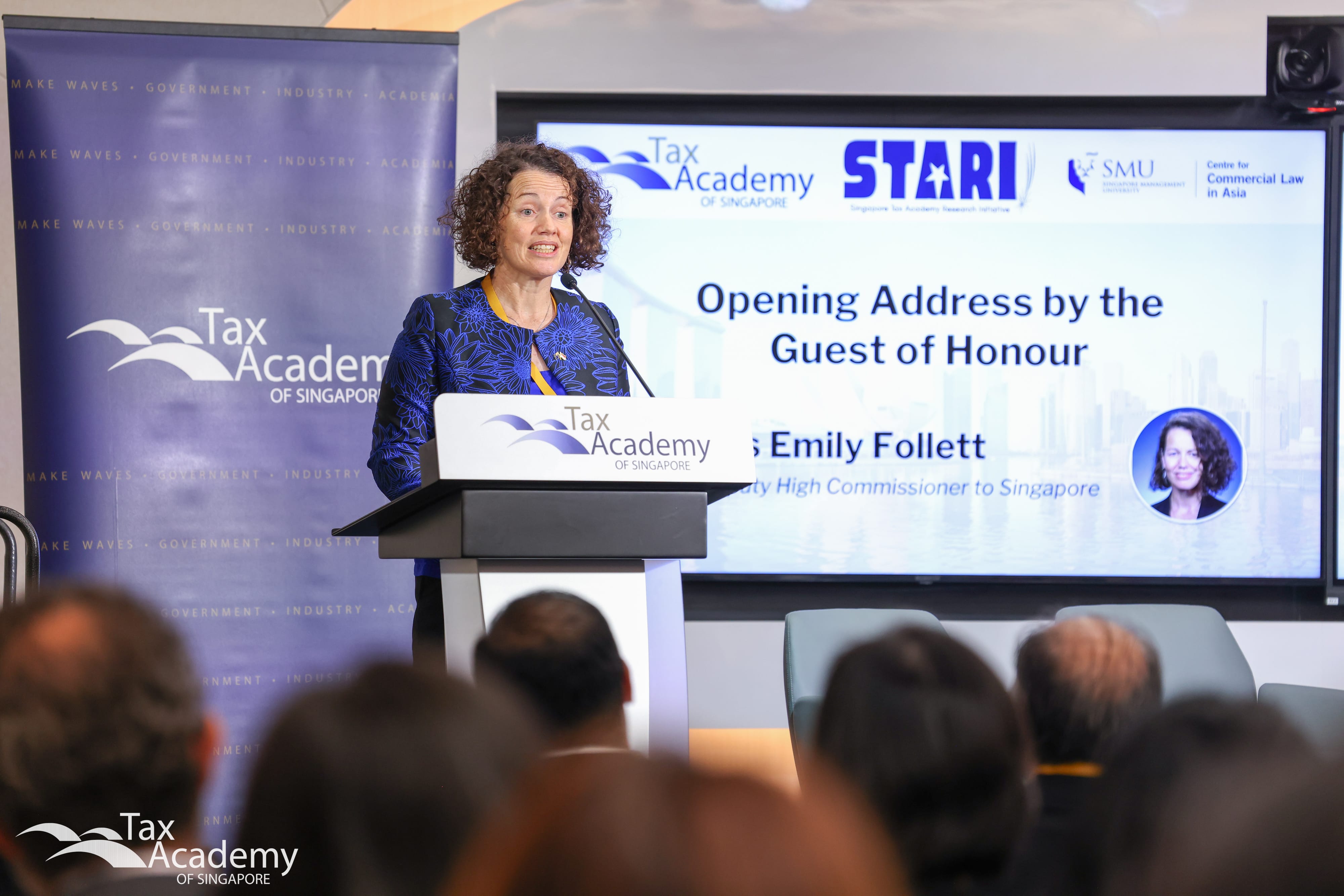 Australian Deputy High Commissioner to Singapore, Ms Emily Follett, giving the Welcome Address for the STARI Conference 2026