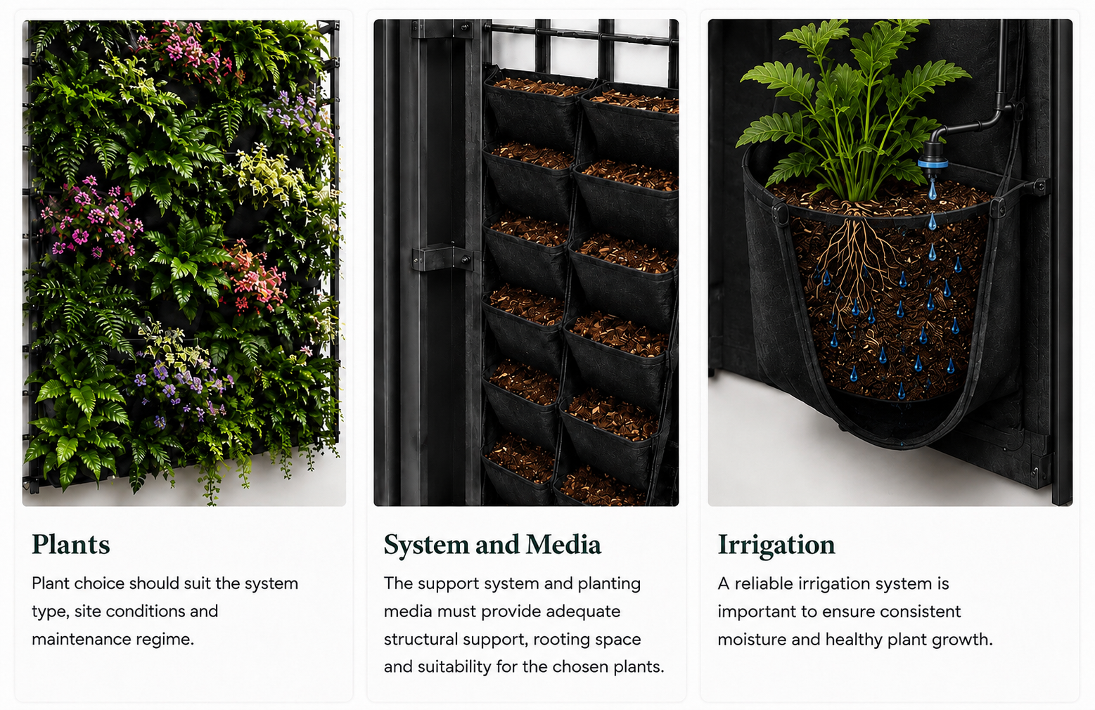 Image shows components of vertical greenery 