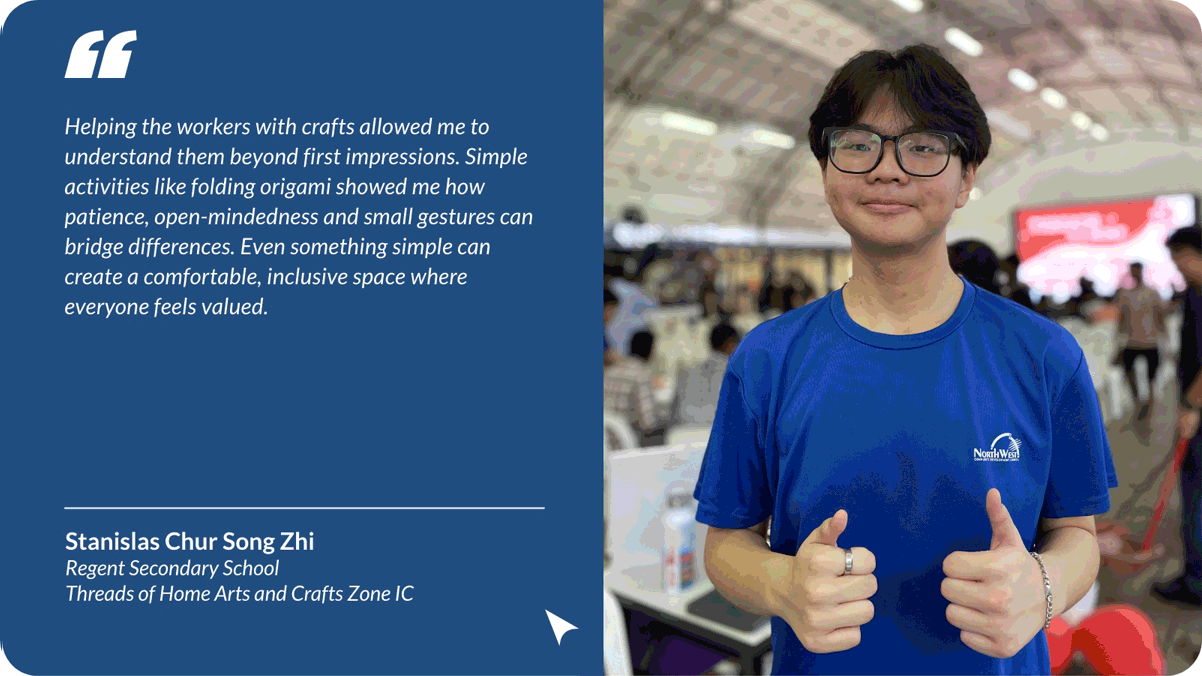 Young man in blue shirt and glasses giving two thumbs up, beside a quote from Stanislas Chur Song Zhi.