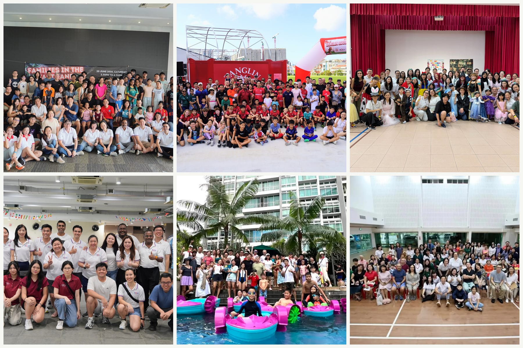 Six-photo collage of residents and volunteers at Moulmein-Cairnhill community events.
