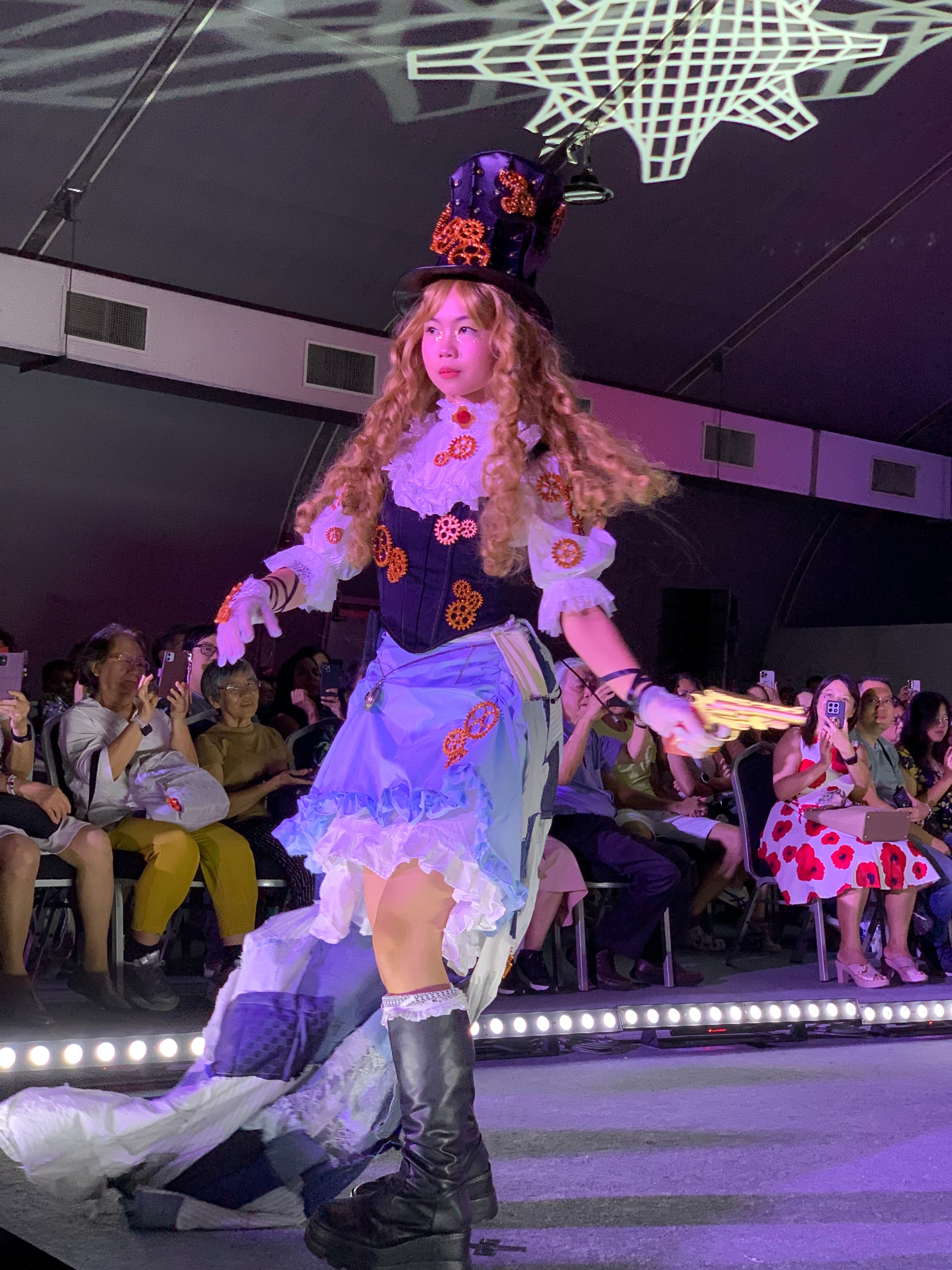 Student model on the runway in steampunk fashion