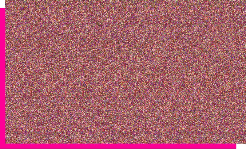 A dense field of random multicolored pixel noise in red, pink, blue, green, and yellow with a pink border.