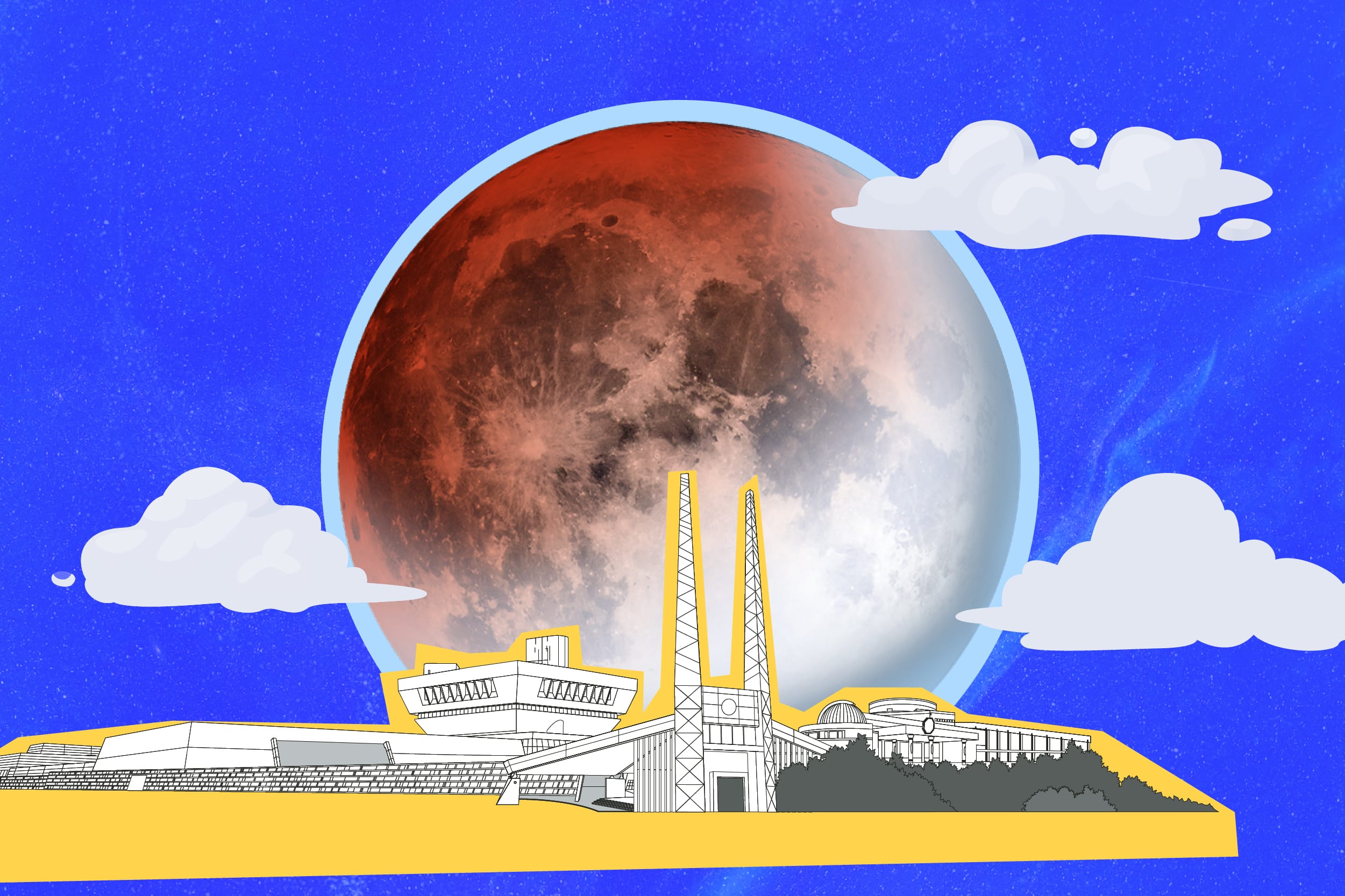Thumbnail of the blood moon with science centre's building
