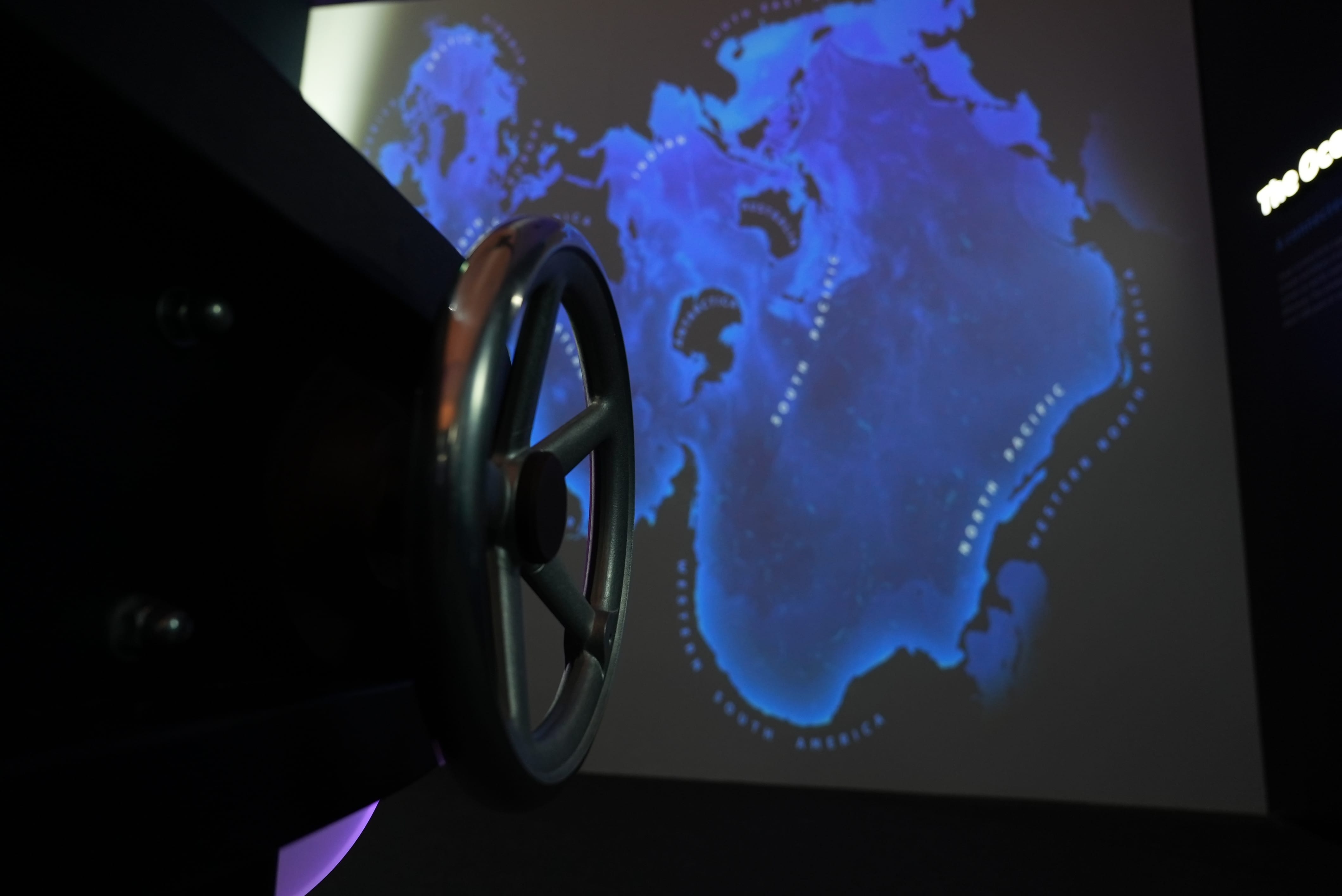 Photo of steering wheel display at the Ocean Currents section of the exhibition