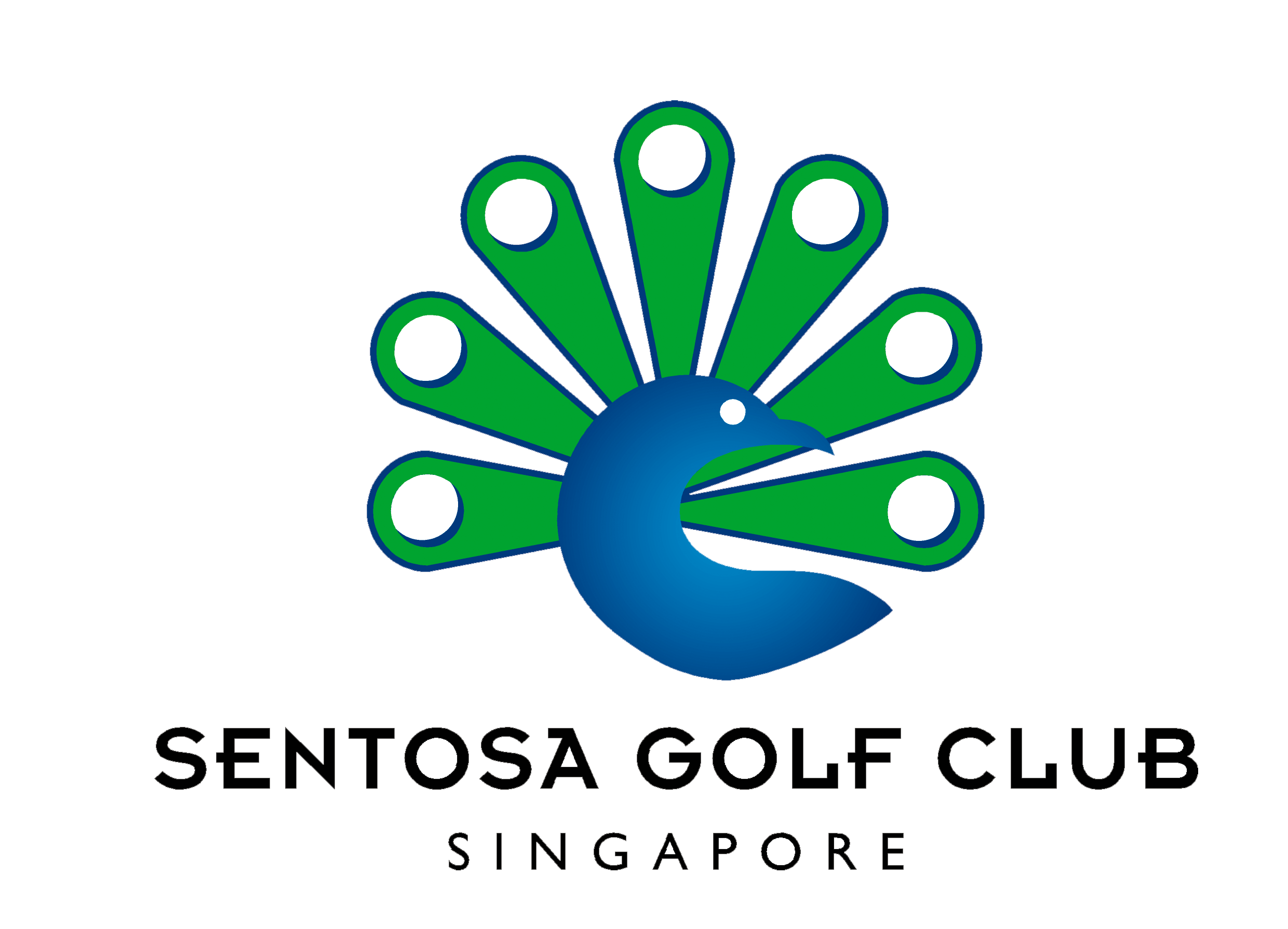 Blue and green peacock emblem above the text Sentosa Golf Club Singapore.