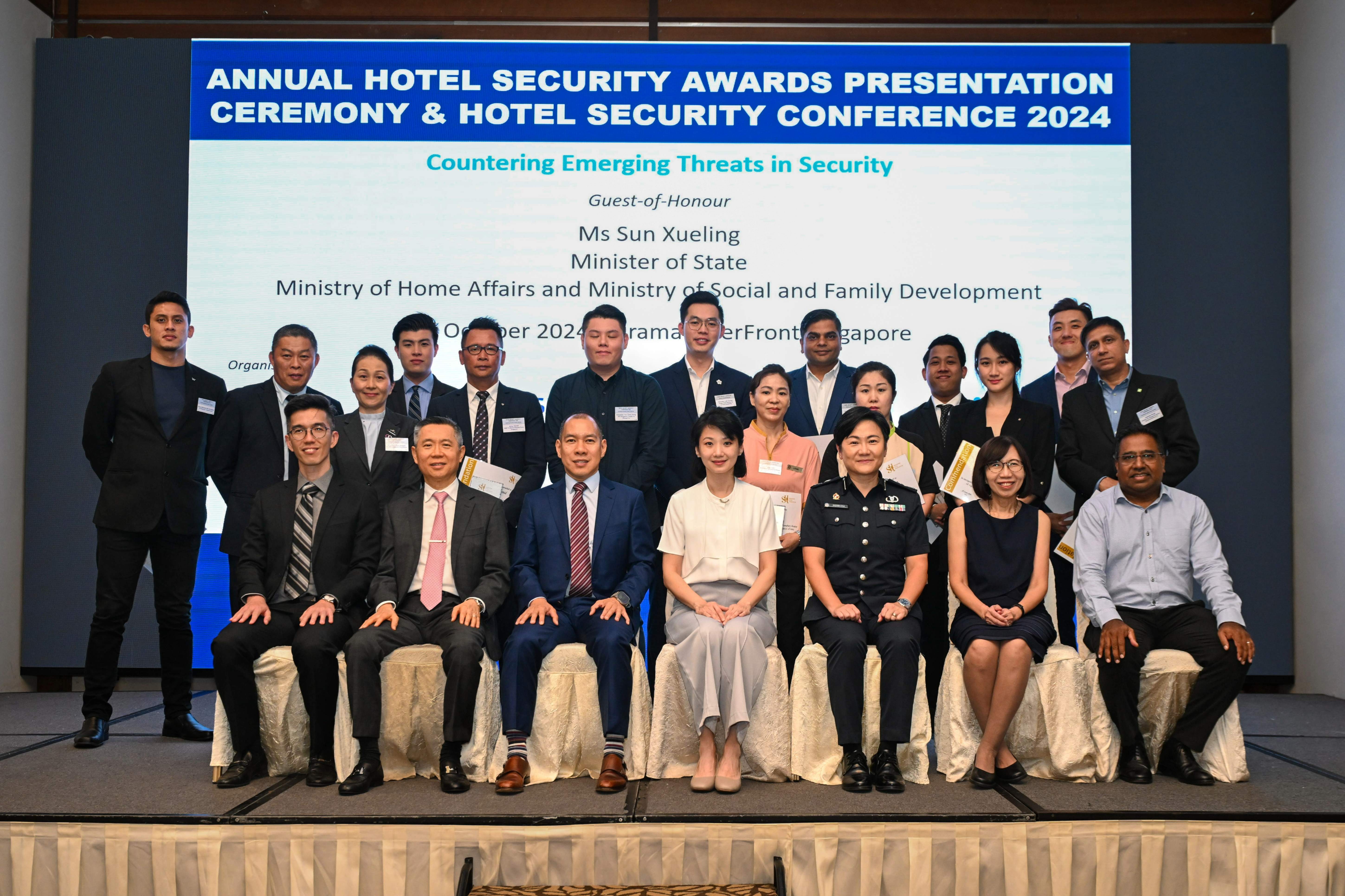 Group photo of attendees at the Annual Hotel Security Awards Presentation Ceremony and Conference 2024 in Singapore.