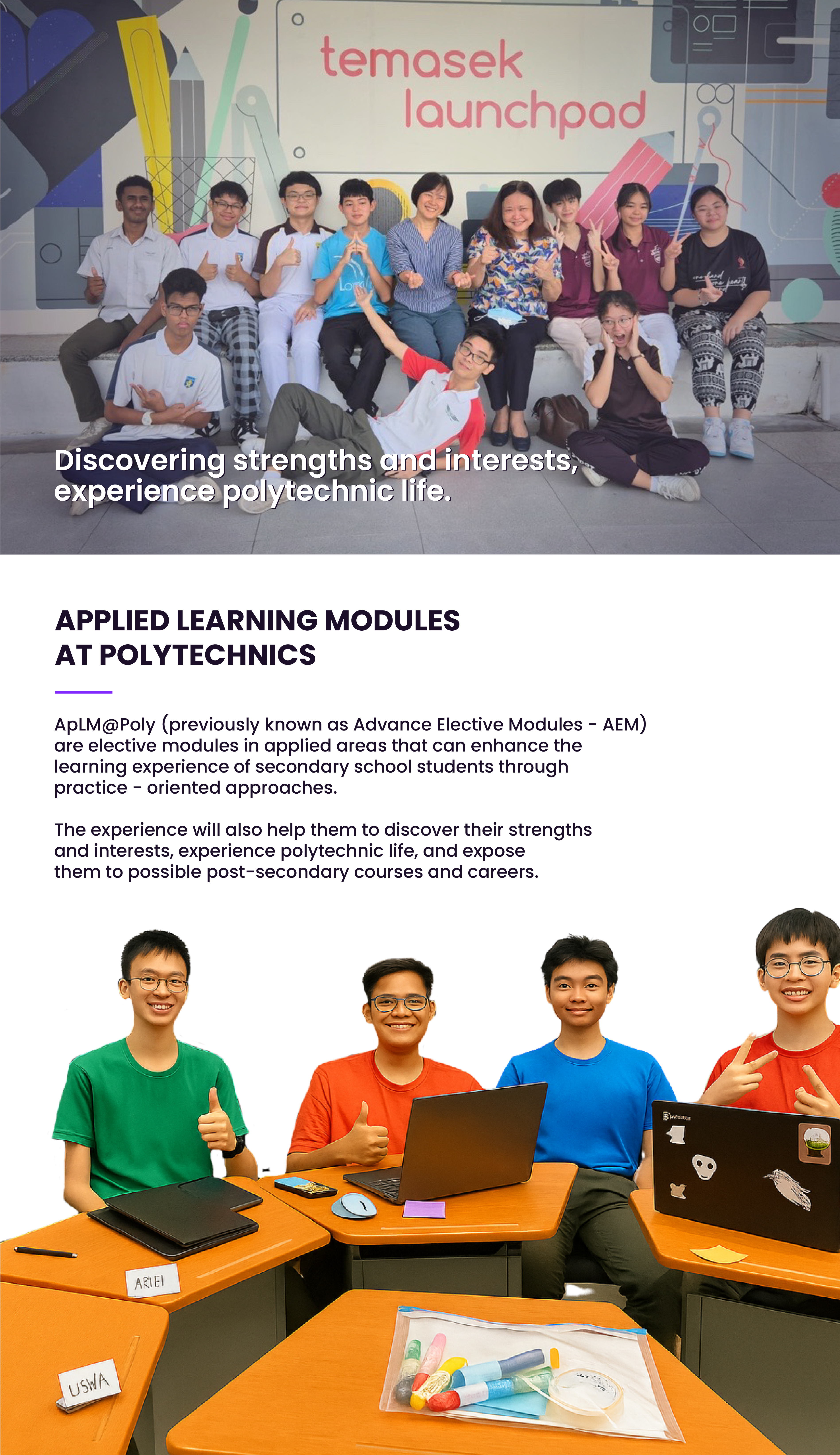 Images of smiling secondary students during activities.
