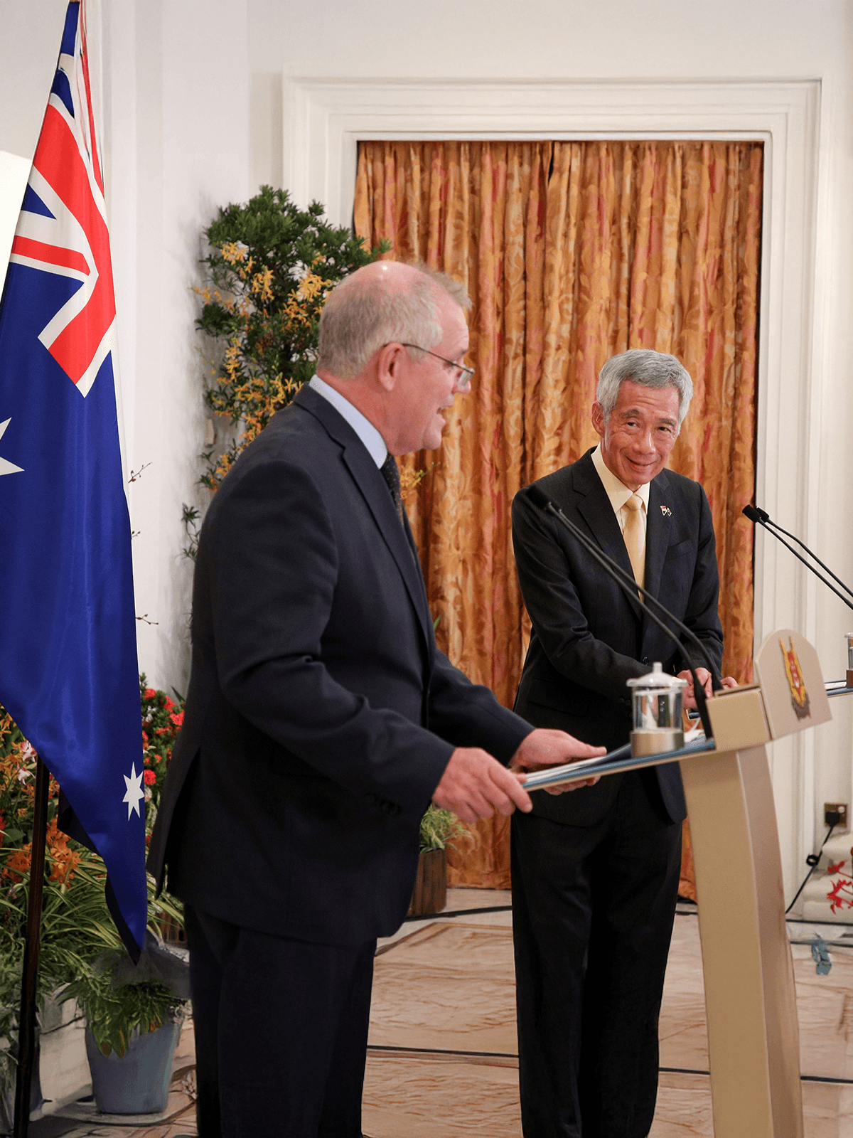 Former Australian PM Scott Morrison with former PM Lee Hsien Loong at the 6th SG-AUS Leaders’ Meeting