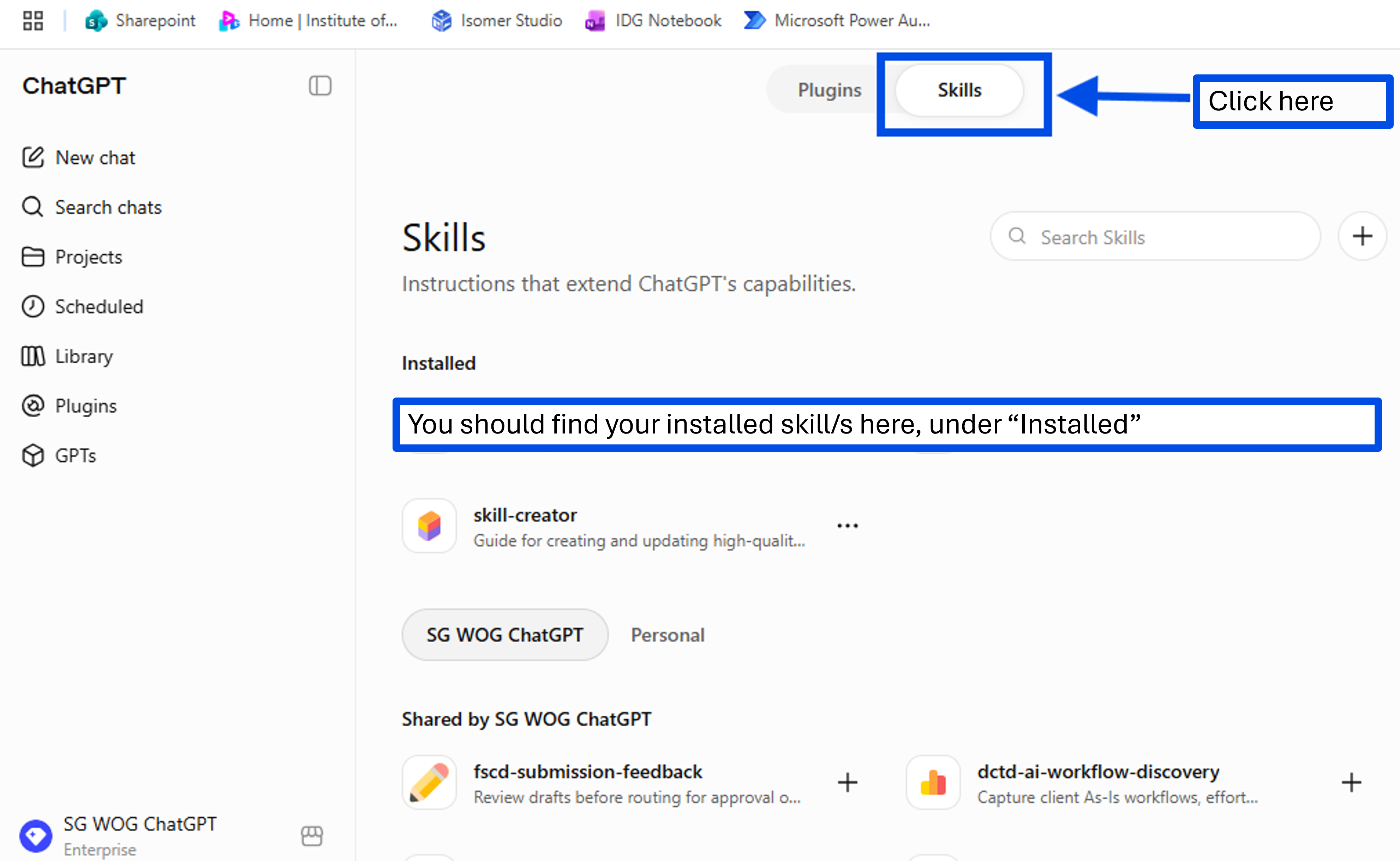 screenshot showing skill library