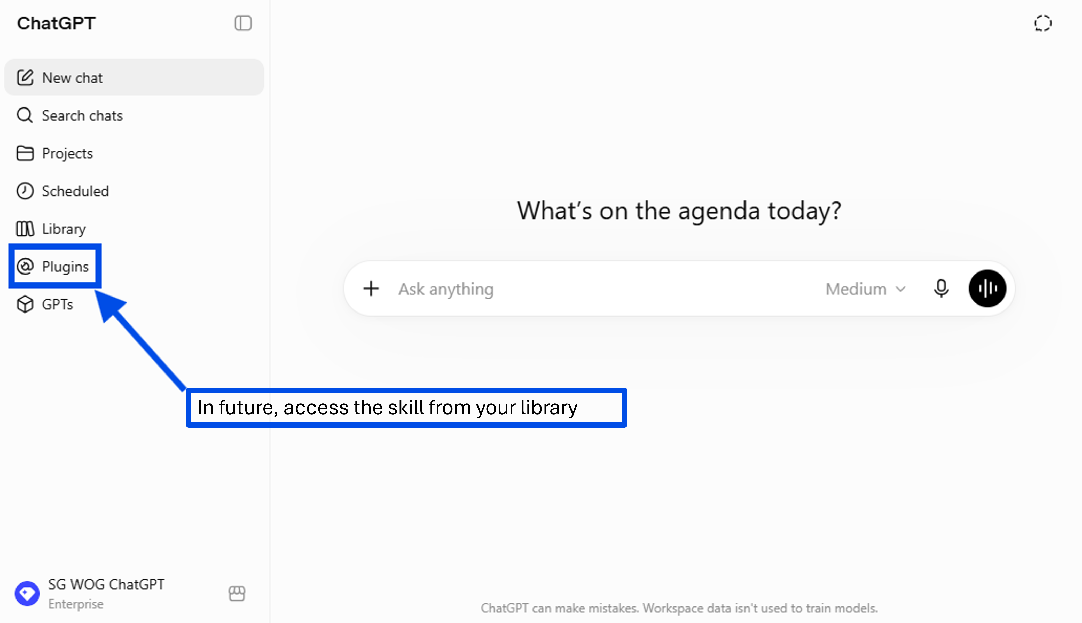 Screenshot showing how to access the skill page