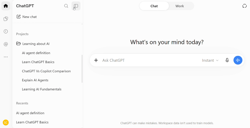 ChatGPT interface showing the SG WOG workplace