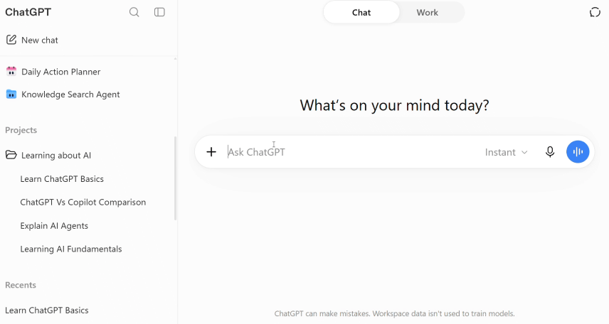A screen recording showing workspaces in ChatGPT